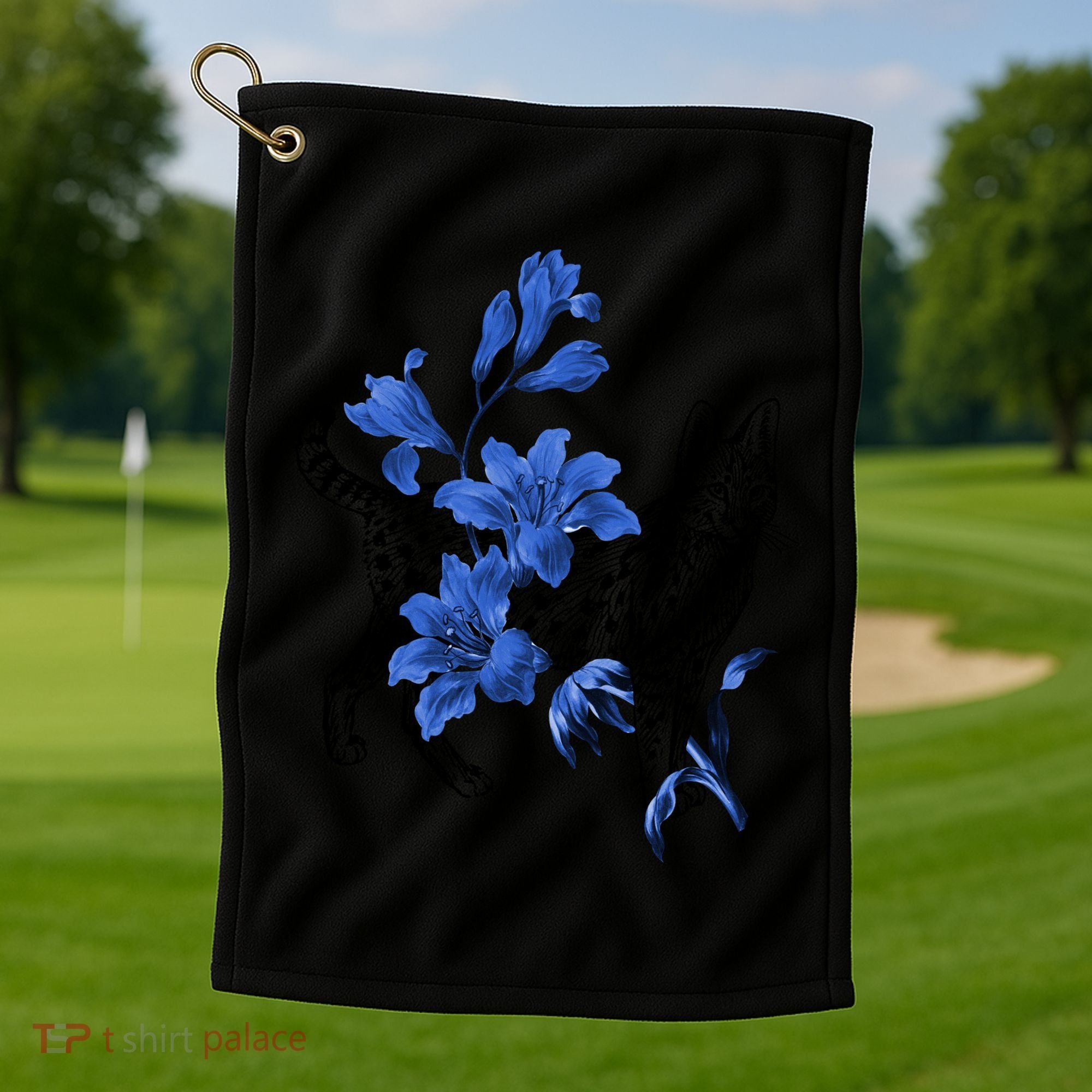 Cat Flower Art Cute Golf Towel