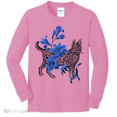 Cat Flower Art Cute Kids Long Sleeve Shirt
