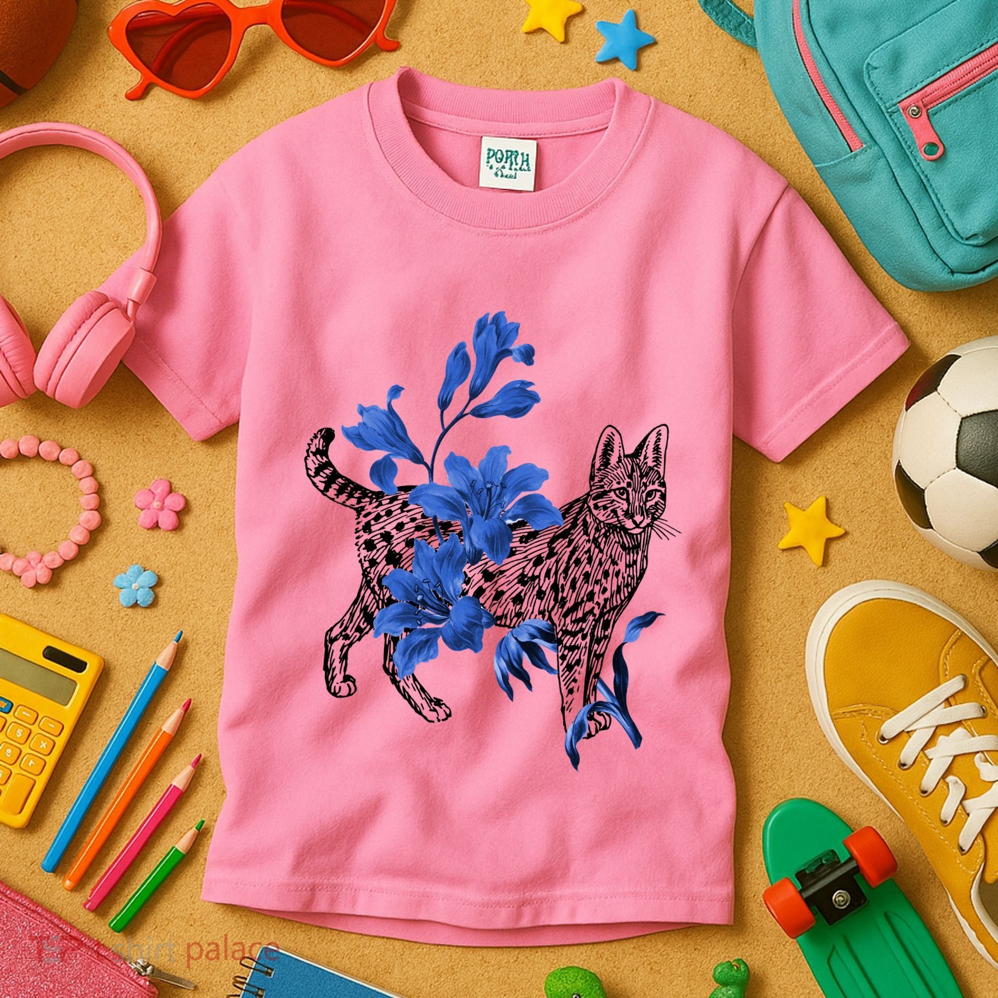 Cat Flower Art Cute Kids T-Shirt