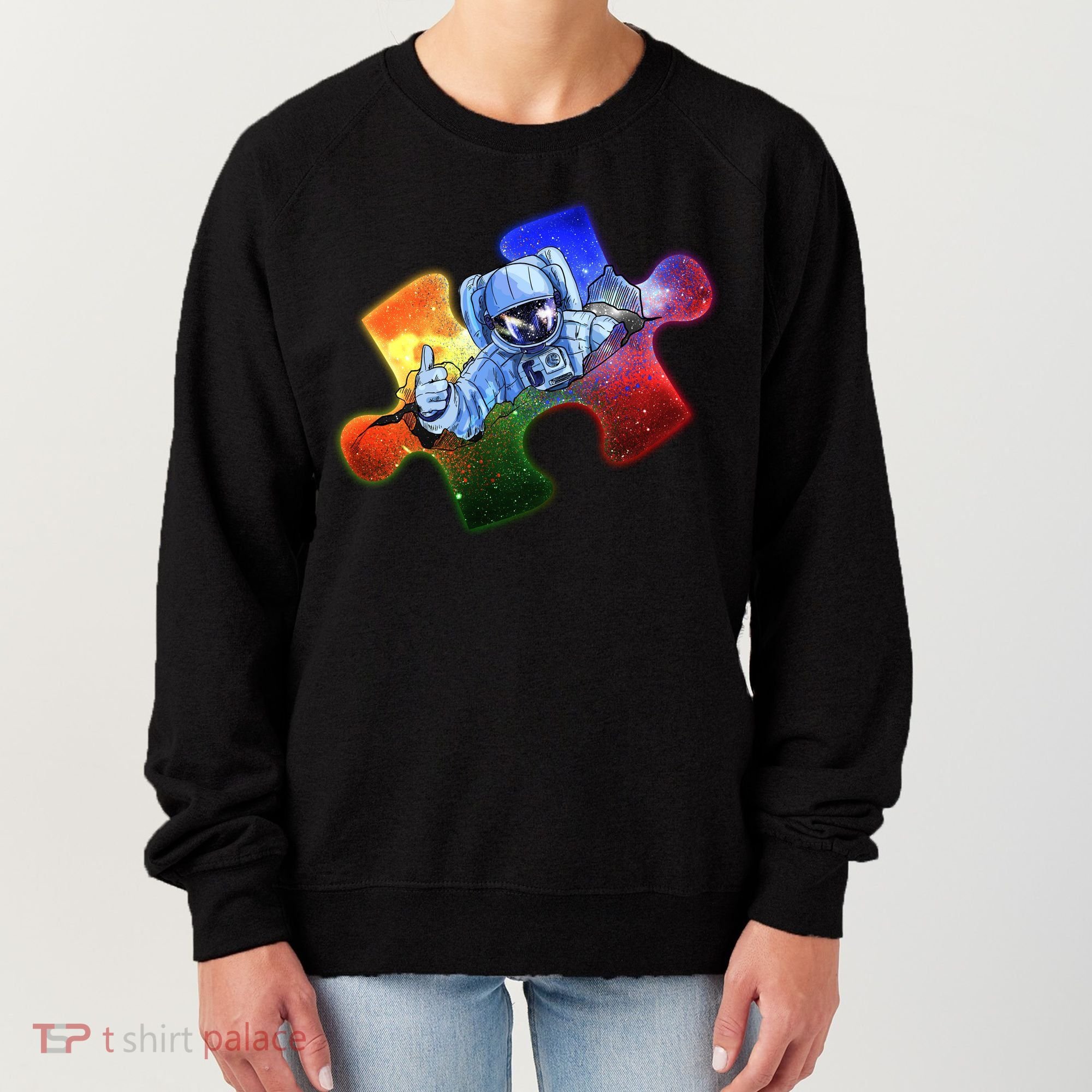 Cool Funny Autism Awareness Galaxy Puzzle Piece Astronaut Women's Sweatshirt
