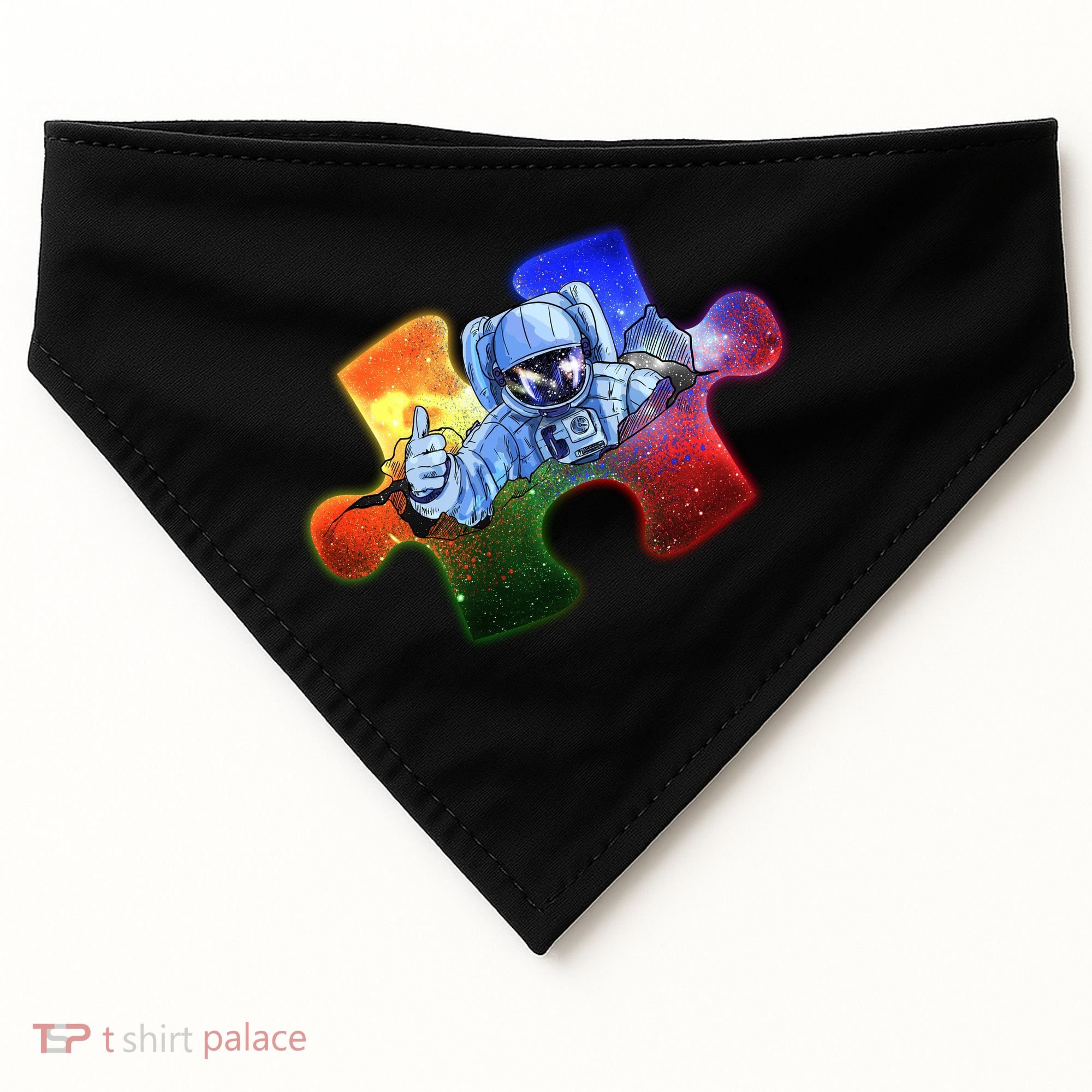 Cool Funny Autism Awareness Galaxy Puzzle Piece Astronaut USA-Made Doggie Bandana