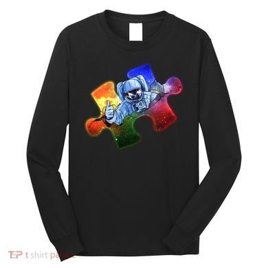 Cool Funny Autism Awareness Galaxy Puzzle Piece Astronaut Long Sleeve Shirt