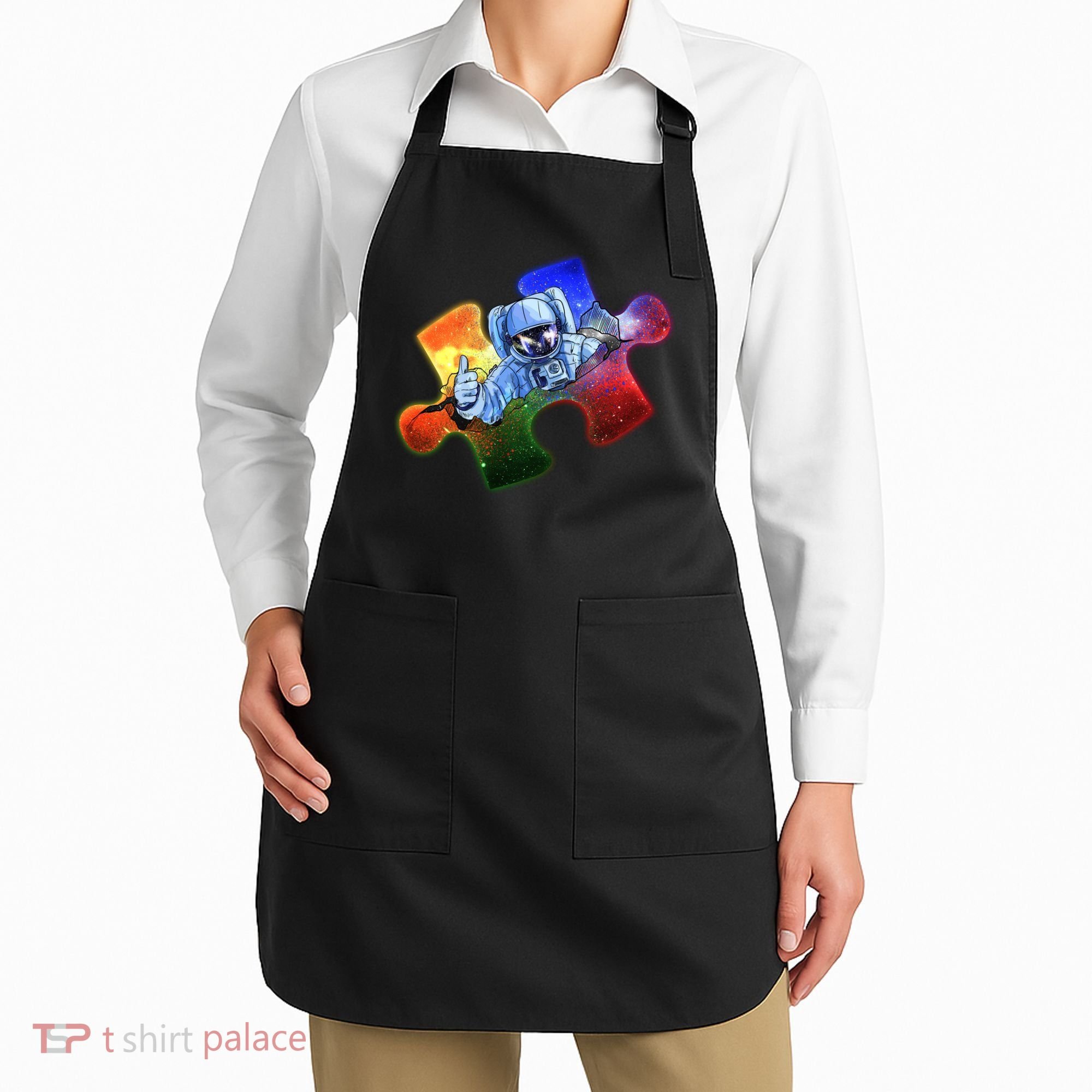 Cool Funny Autism Awareness Galaxy Puzzle Piece Astronaut Apron