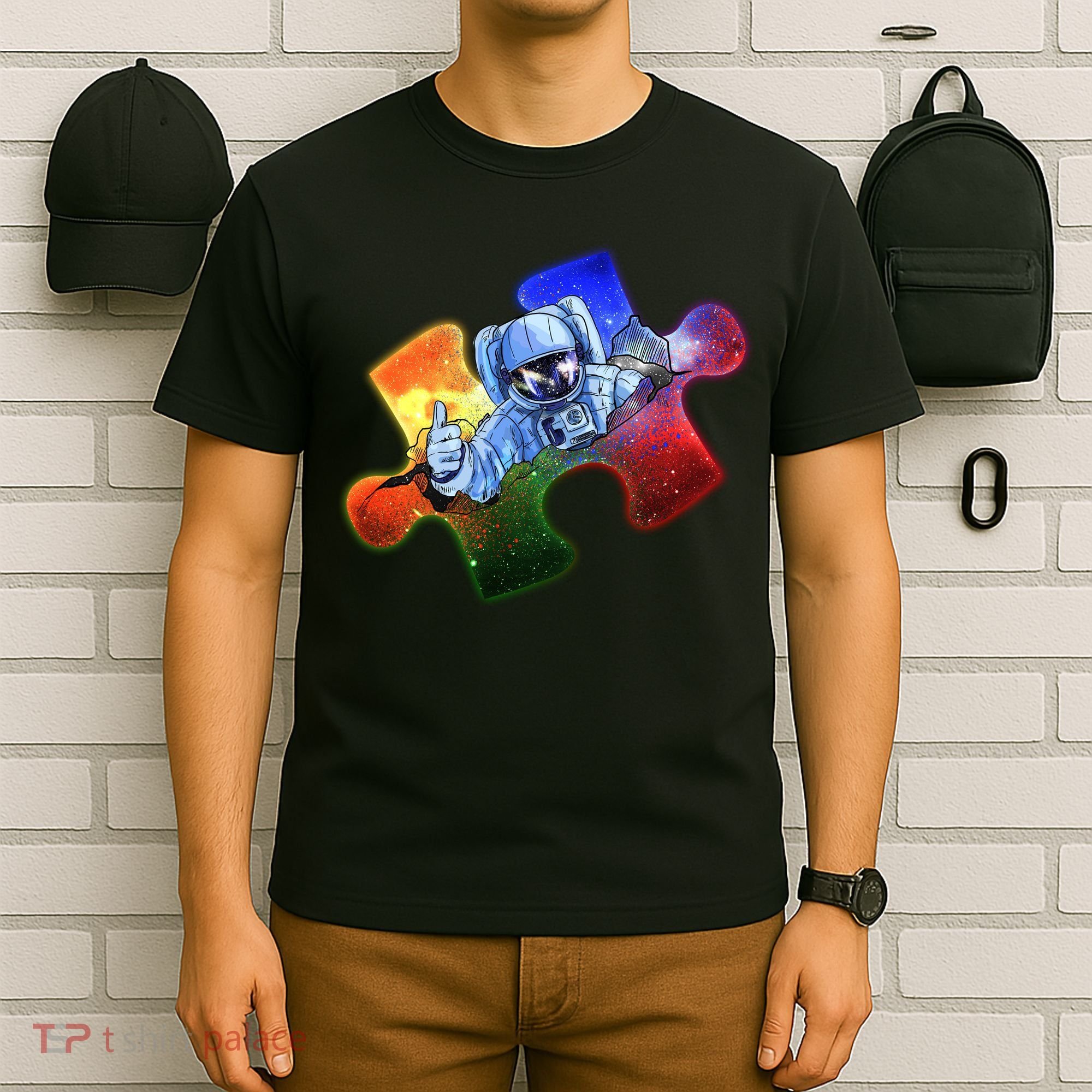 Cool Funny Autism Awareness Galaxy Puzzle Piece Astronaut T-Shirt