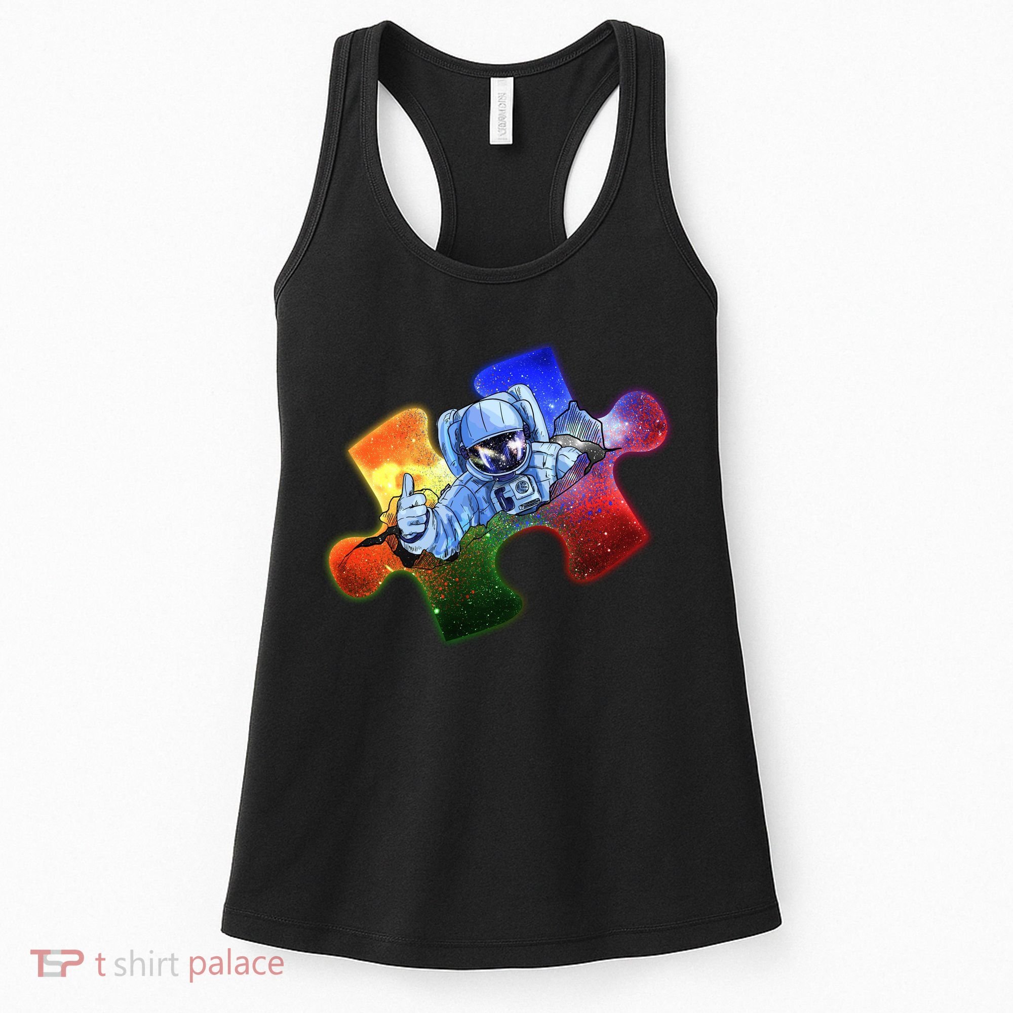 Cool Funny Autism Awareness Galaxy Puzzle Piece Astronaut Women's Tank Top