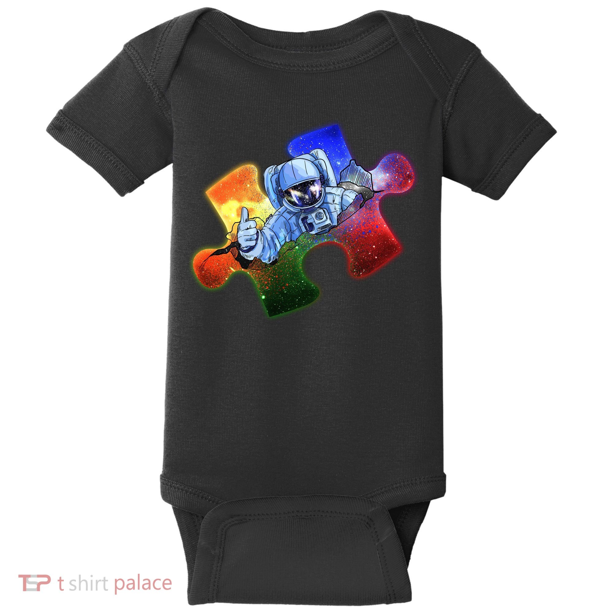 Cool Funny Autism Awareness Galaxy Puzzle Piece Astronaut Baby Bodysuit
