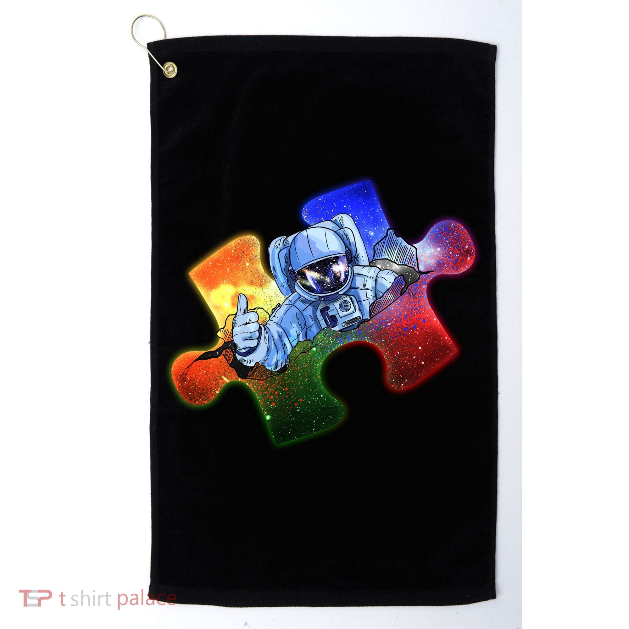 Cool Funny Autism Awareness Galaxy Puzzle Piece Astronaut Golf Towel