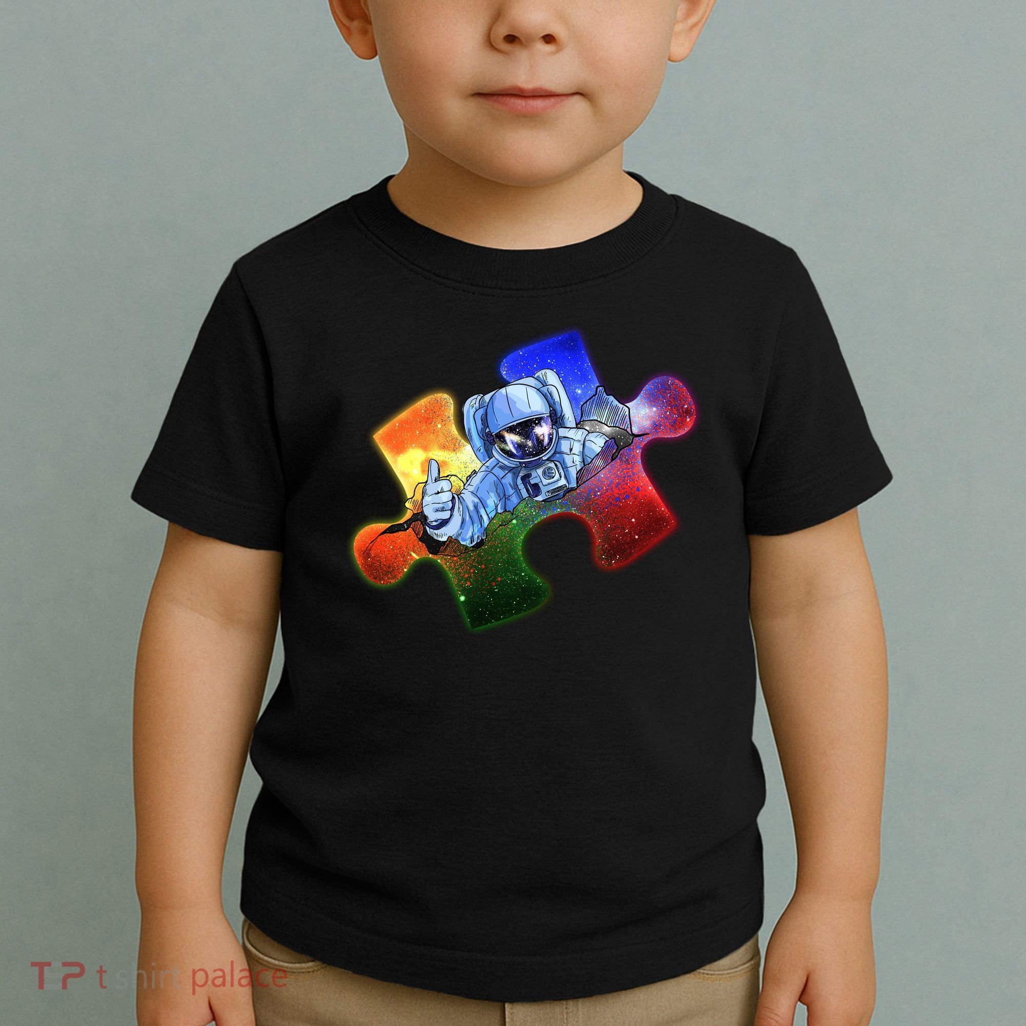 Cool Funny Autism Awareness Galaxy Puzzle Piece Astronaut Toddler T-Shirt