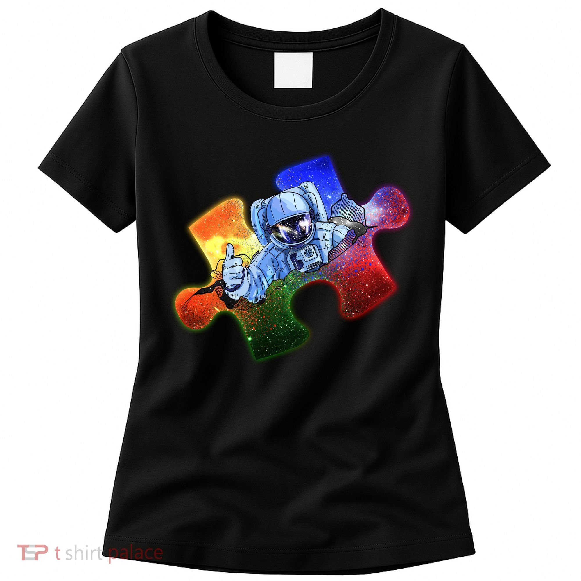 Cool Funny Autism Awareness Galaxy Puzzle Piece Astronaut Women's T-Shirt
