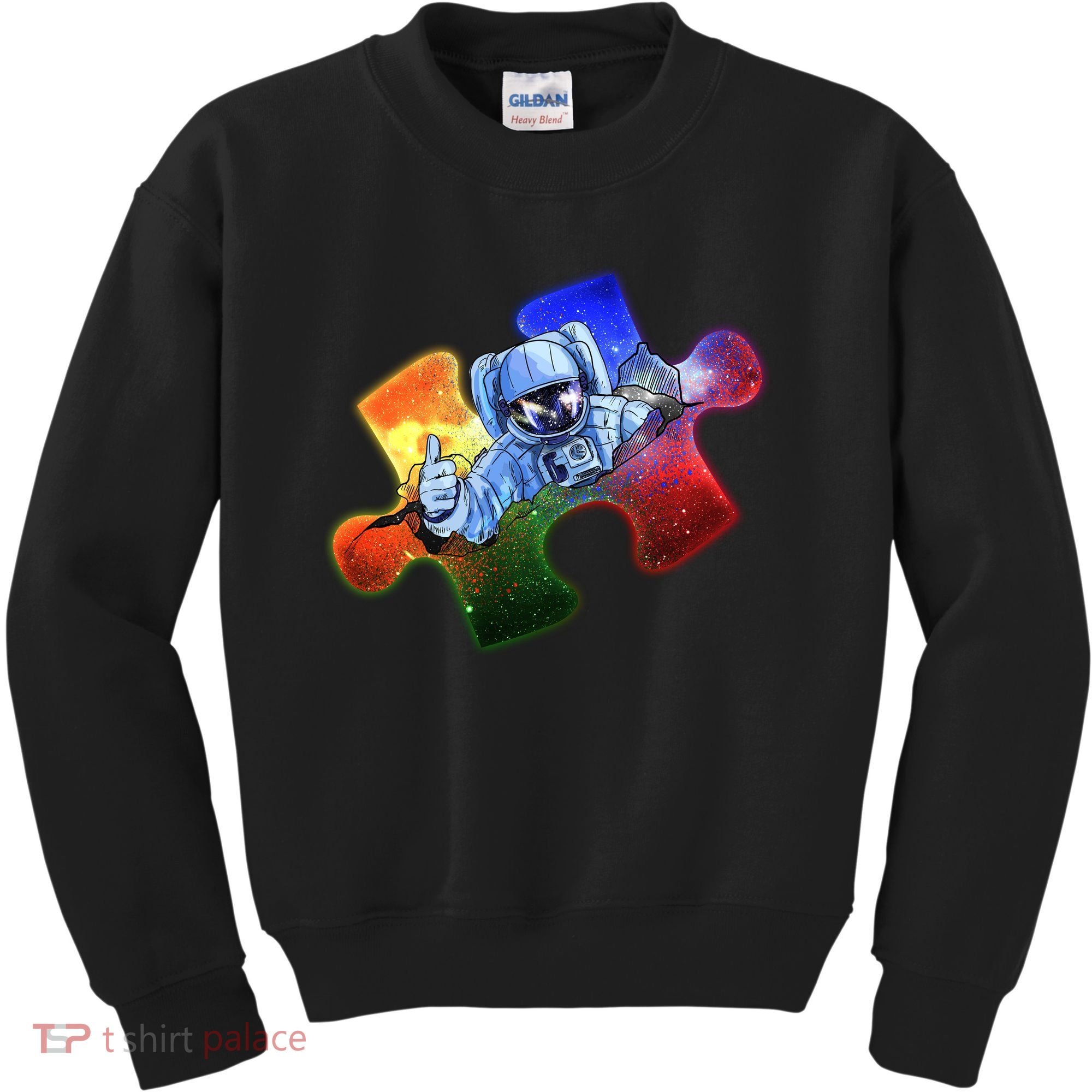 Cool Funny Autism Awareness Galaxy Puzzle Piece Astronaut Kids Sweatshirt