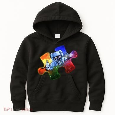 Cool Funny Autism Awareness Galaxy Puzzle Piece Astronaut Kids Hoodie