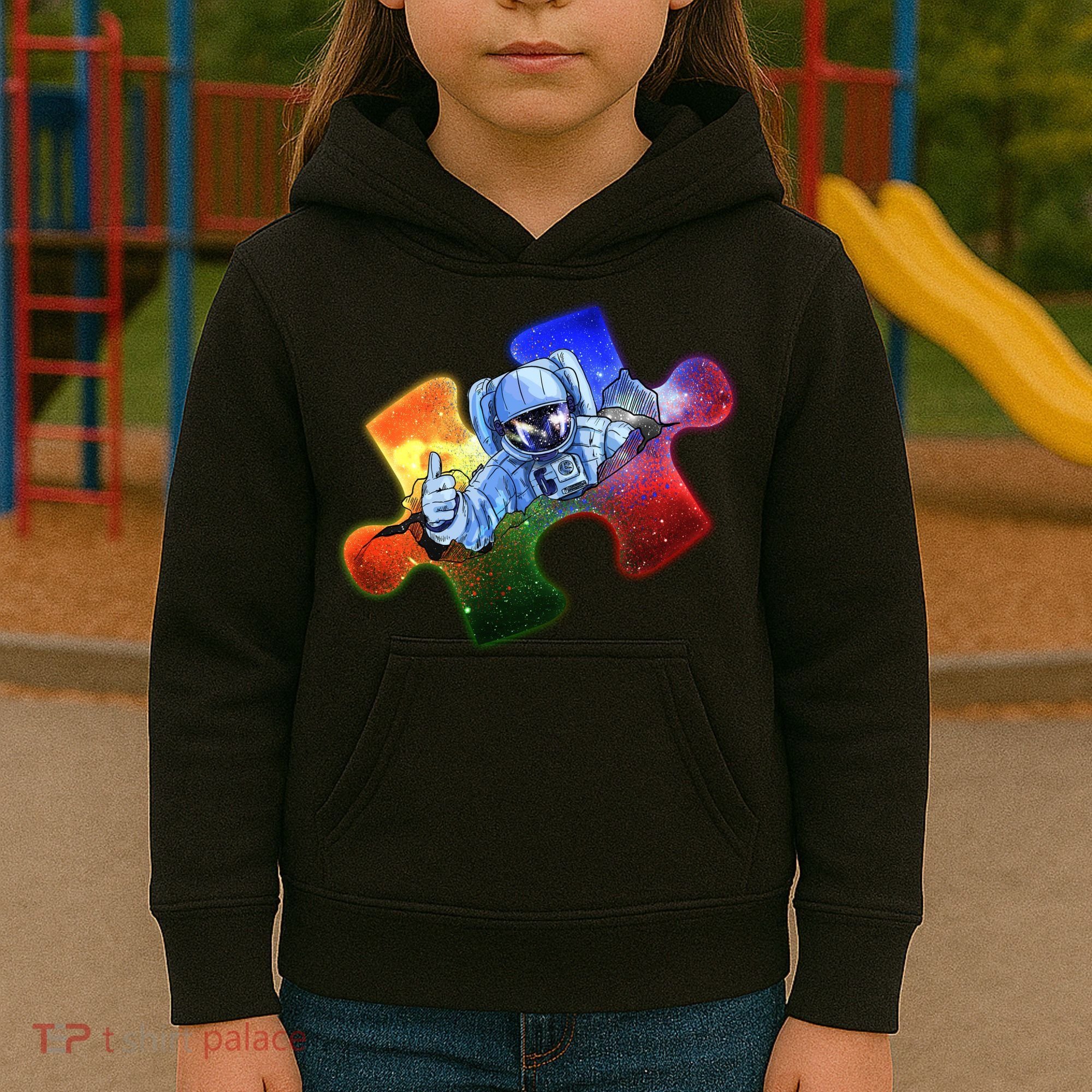 Cool Funny Autism Awareness Galaxy Puzzle Piece Astronaut Kids Hoodie