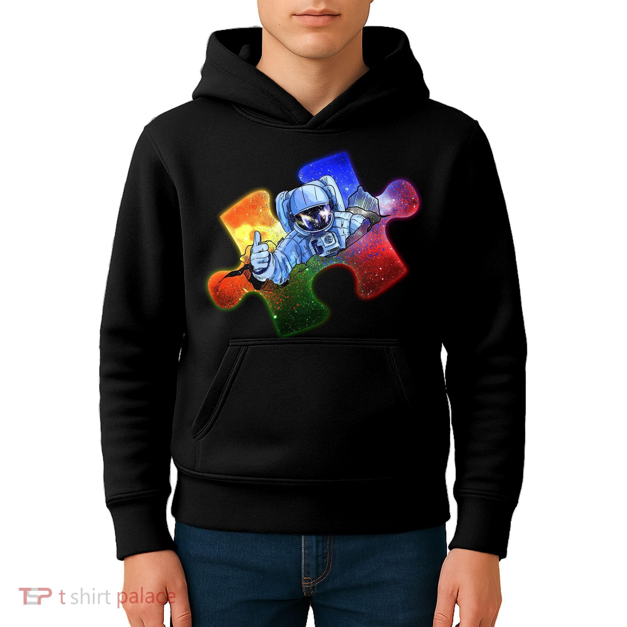 Cool Funny Autism Awareness Galaxy Puzzle Piece Astronaut Kids Hoodie