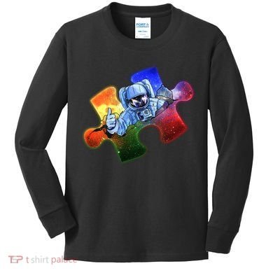 Cool Funny Autism Awareness Galaxy Puzzle Piece Astronaut Kids Long Sleeve Shirt