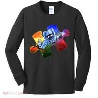 Cool Funny Autism Awareness Galaxy Puzzle Piece Astronaut Kids Long Sleeve Shirt thumb 0