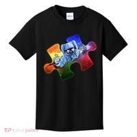 Cool Funny Autism Awareness Galaxy Puzzle Piece Astronaut Kids T-Shirt thumb 0