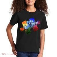 Cool Funny Autism Awareness Galaxy Puzzle Piece Astronaut Kids T-Shirt thumb 2