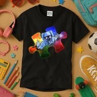 Cool Funny Autism Awareness Galaxy Puzzle Piece Astronaut Kids T-Shirt thumb 3