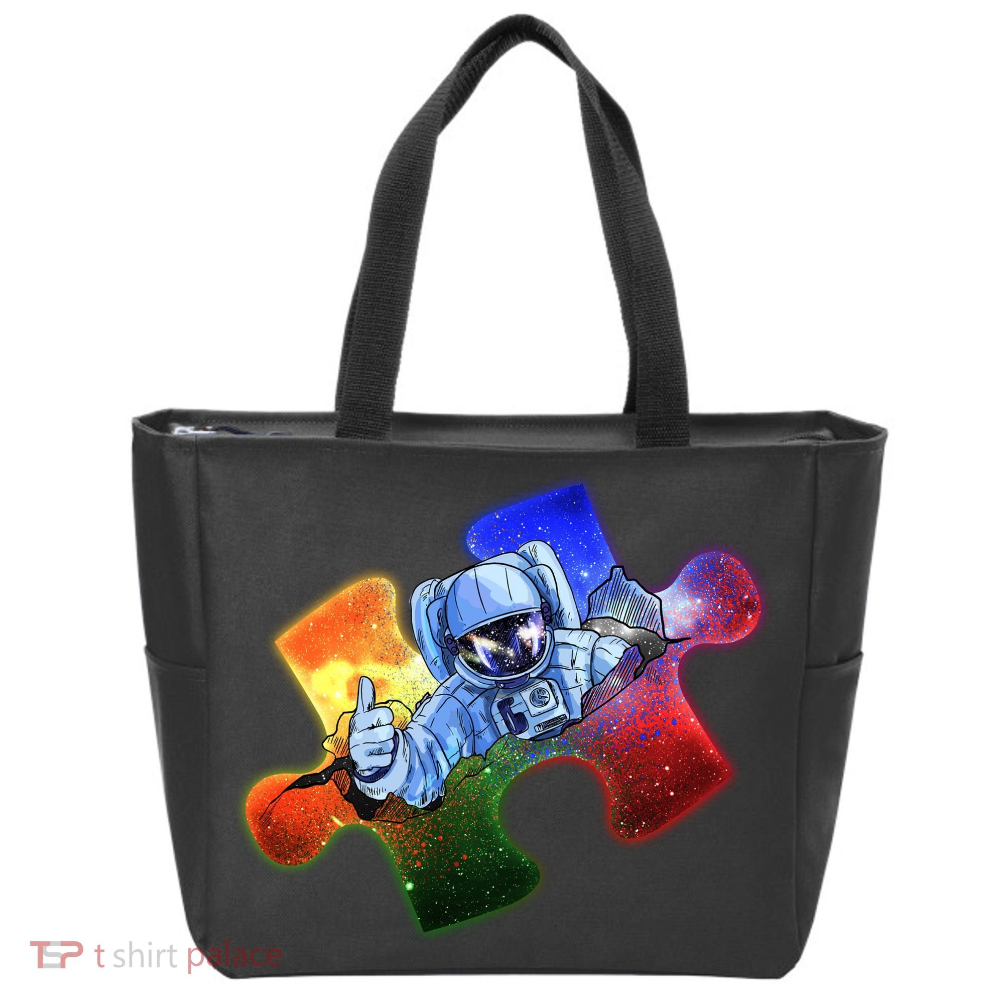 Cool Funny Autism Awareness Galaxy Puzzle Piece Astronaut Tote Bag