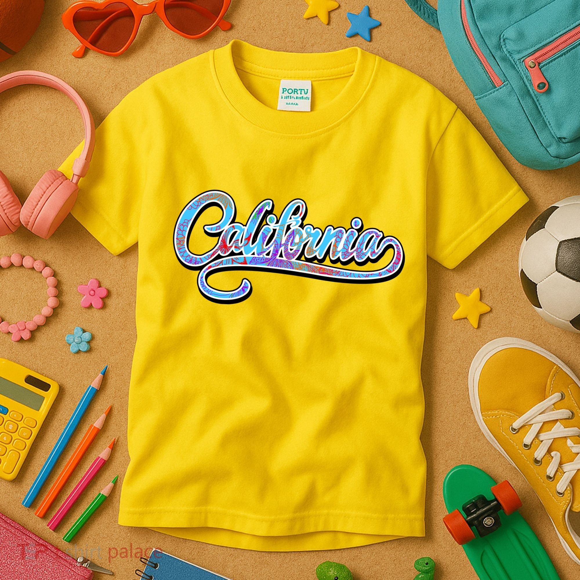 California Flower And Palm Kids T-Shirt