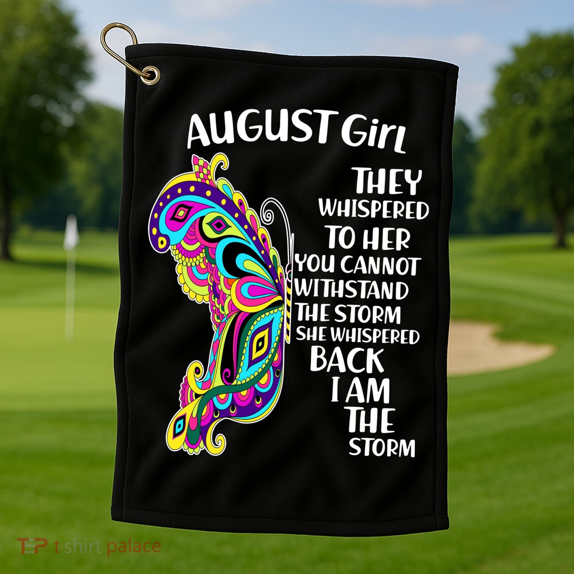 Cute Funny August Girl Paisley Butterfly Golf Towel