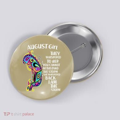 Cute Funny August Girl Paisley Butterfly Button