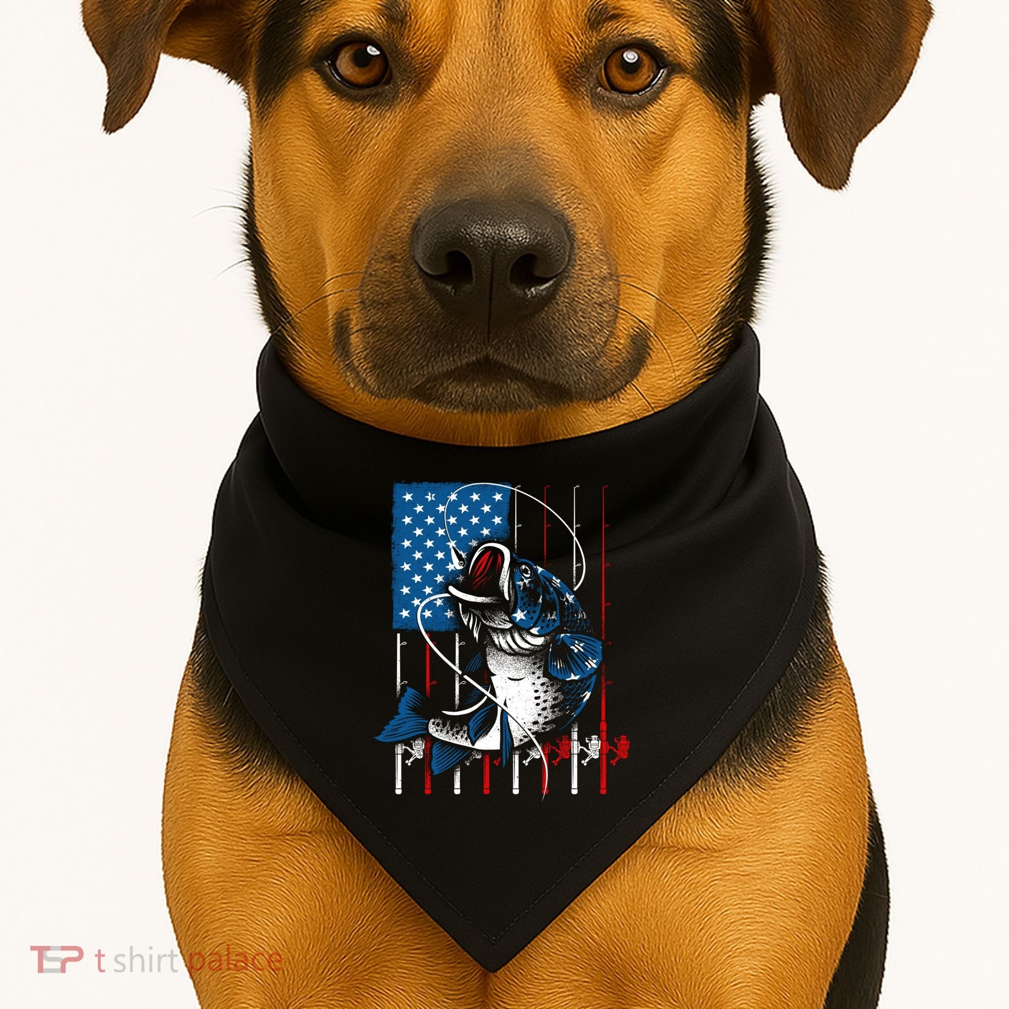 Cool Fishing American Flag Usa Fish Lover USA-Made Doggie Bandana