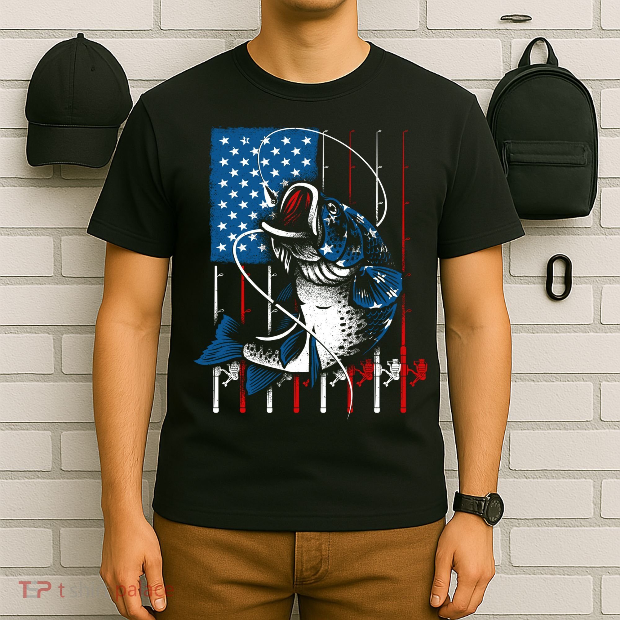 Cool Fishing American Flag Usa Fish Lover T-Shirt