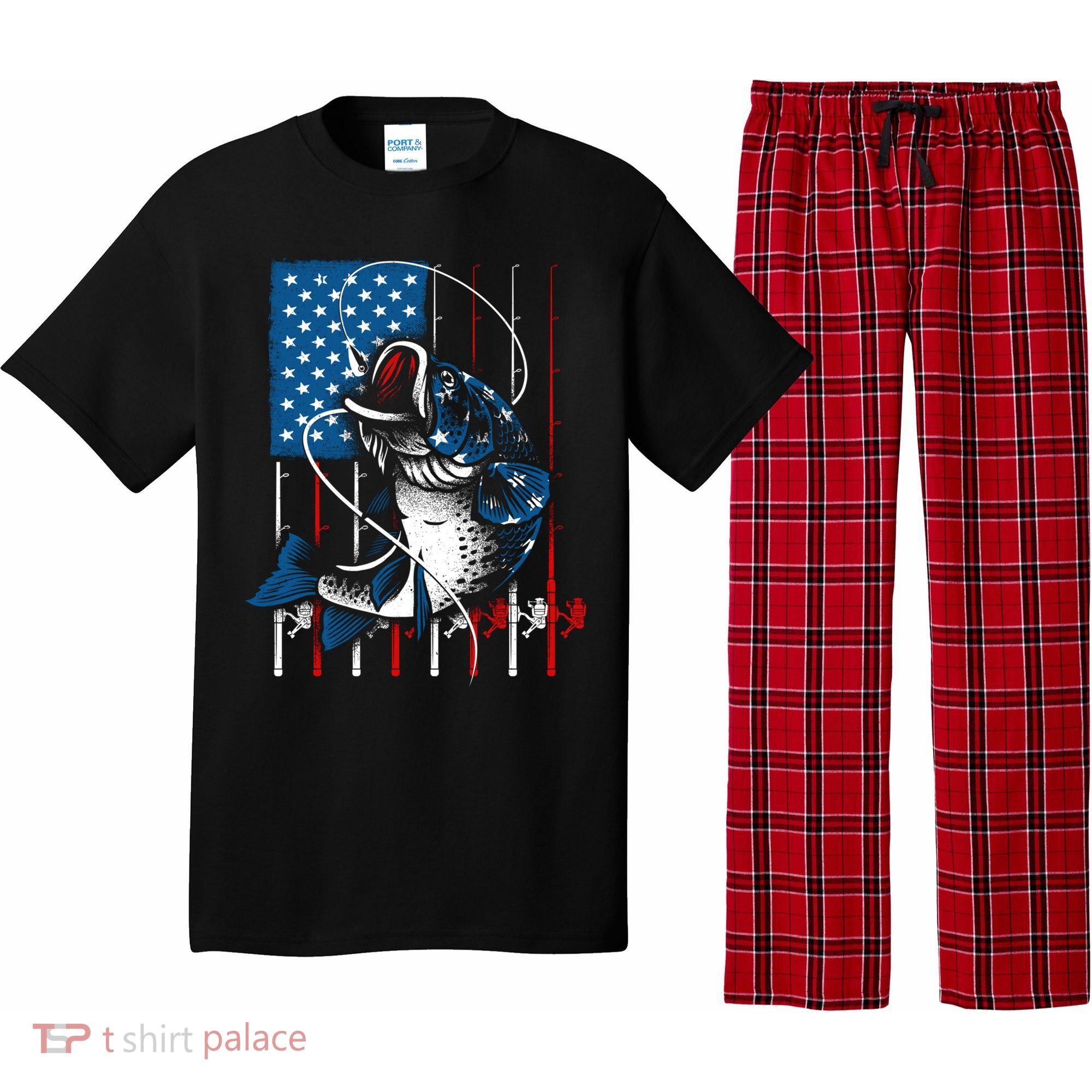 Cool Fishing American Flag Usa Fish Lover Pajama Set