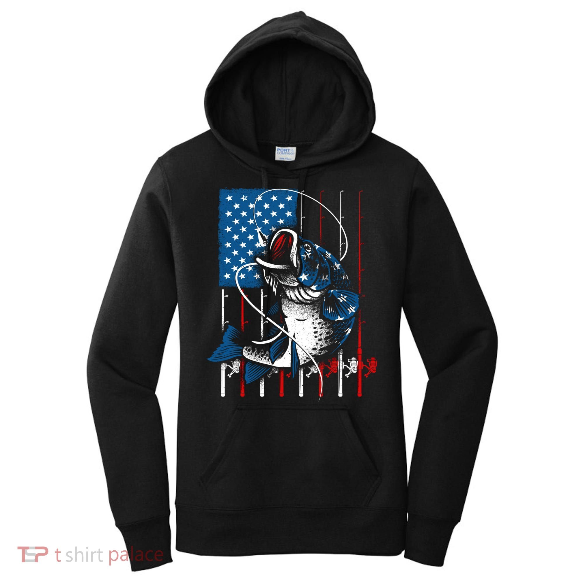 Cool Fishing American Flag Usa Fish Lover Women's Hoodie