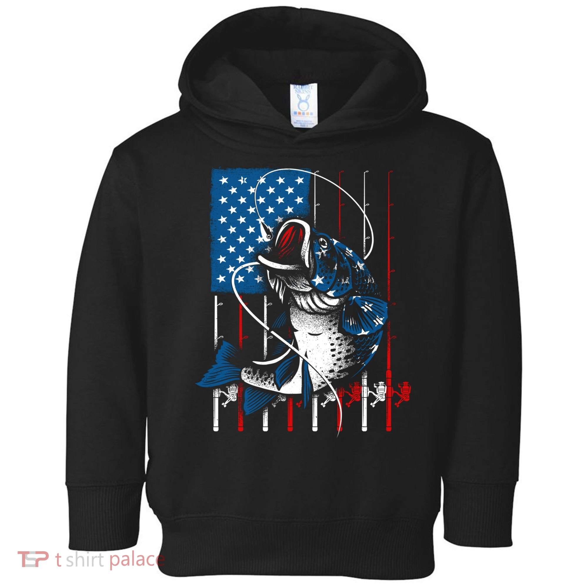 Cool Fishing American Flag Usa Fish Lover Toddler Hoodie