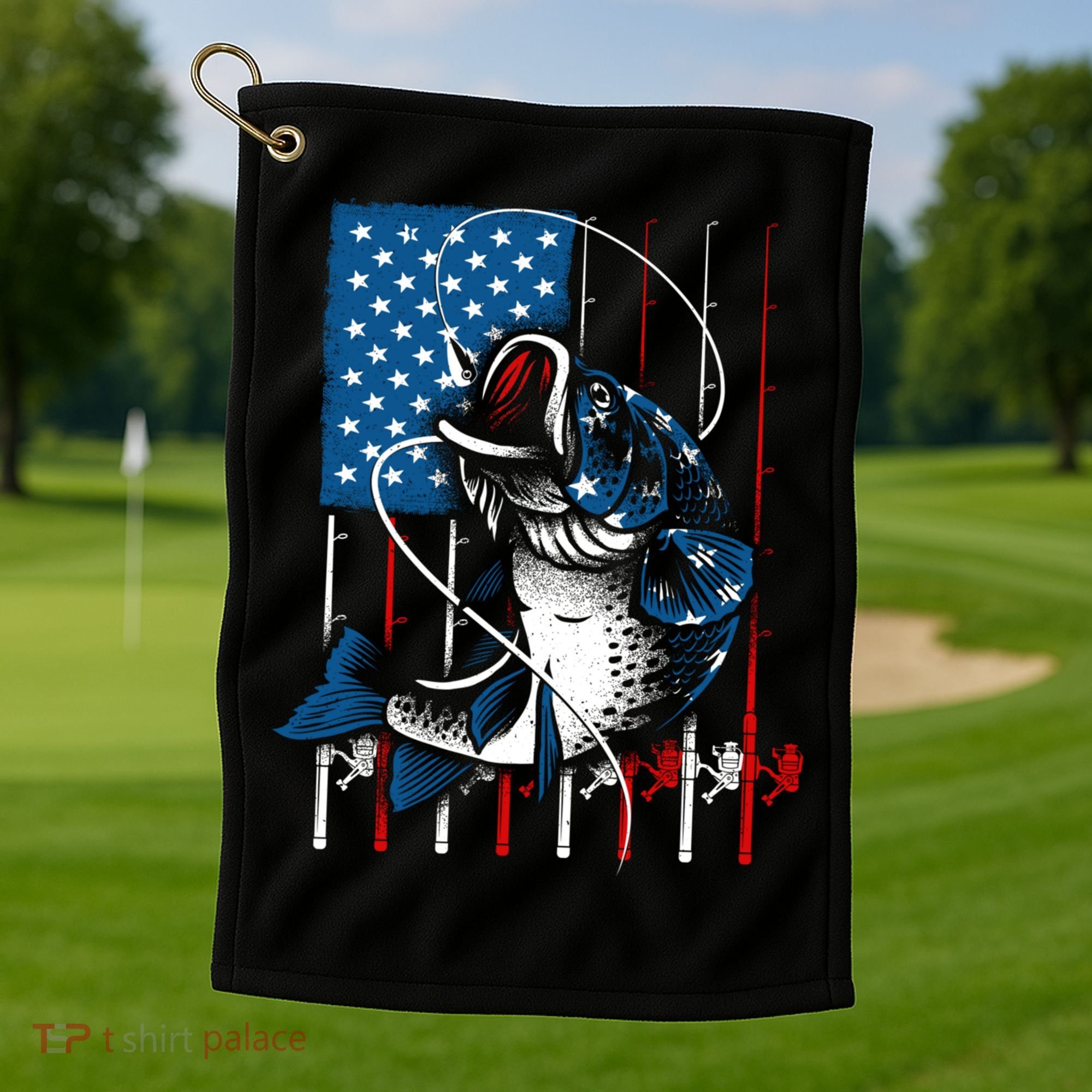 Cool Fishing American Flag Usa Fish Lover Golf Towel
