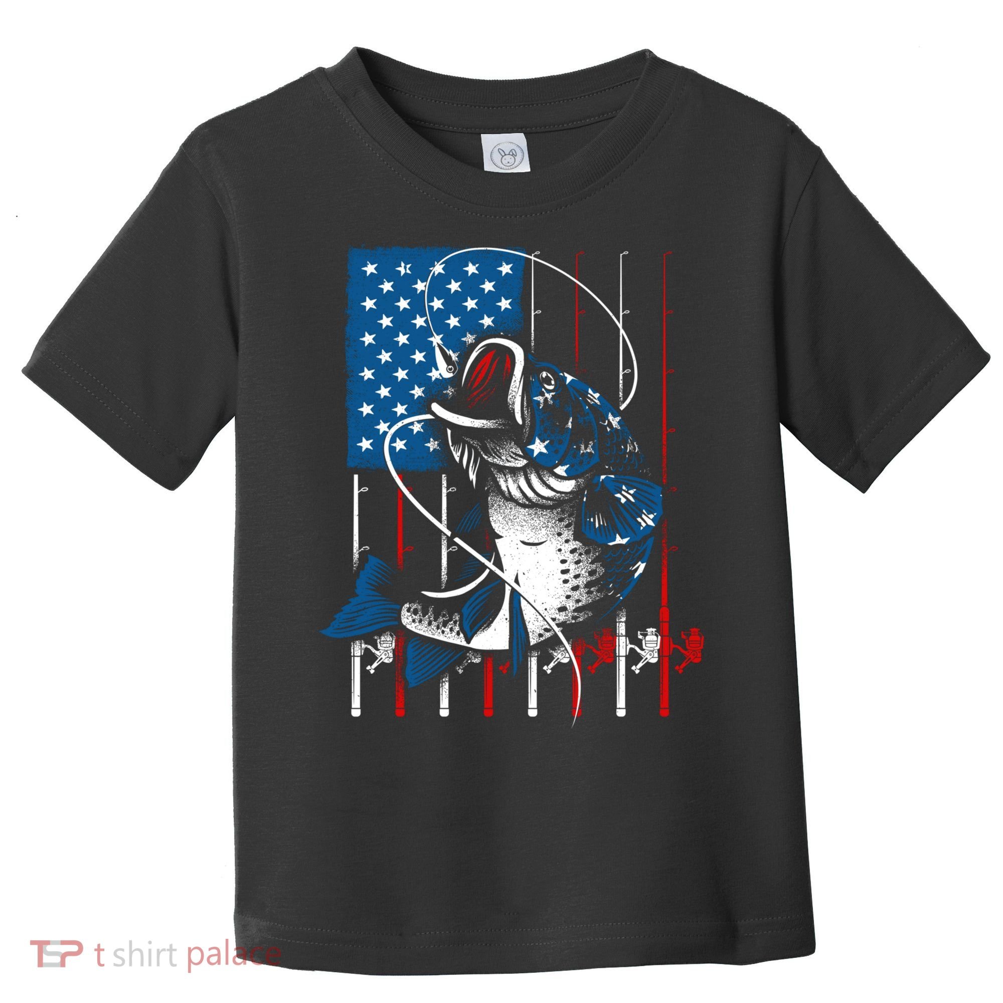 Cool Fishing American Flag Usa Fish Lover Toddler T-Shirt