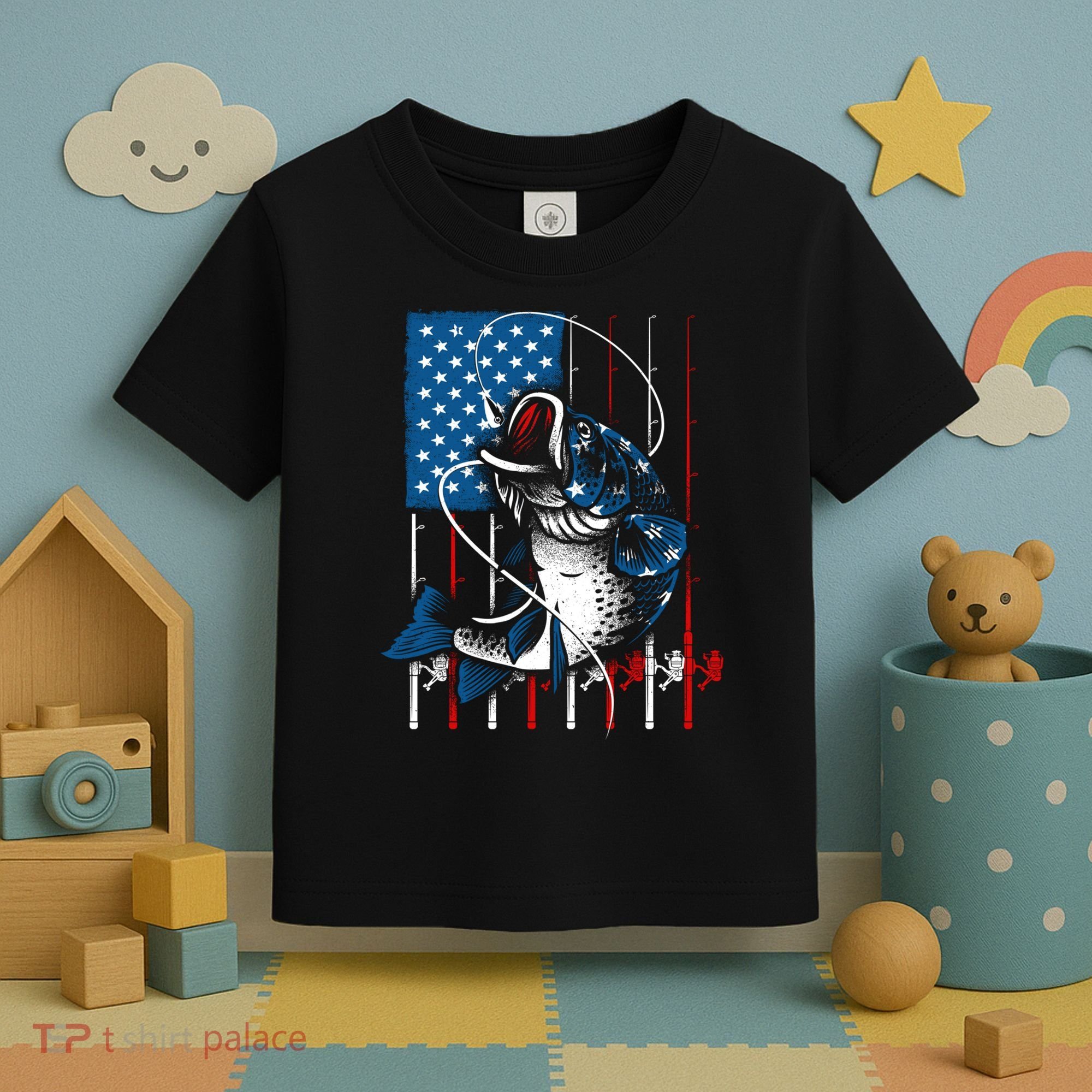 Cool Fishing American Flag Usa Fish Lover Toddler T-Shirt