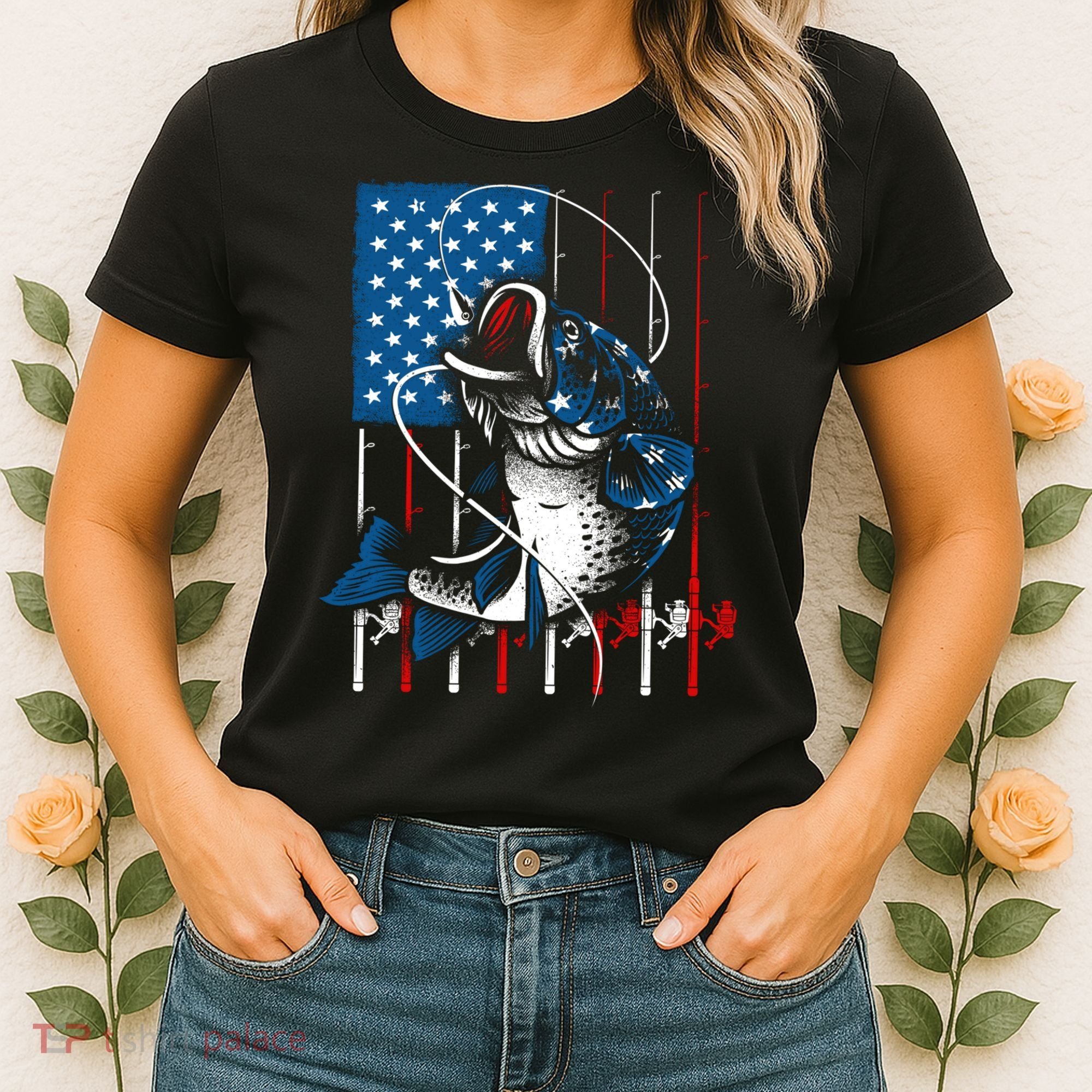 Cool Fishing American Flag Usa Fish Lover Women's T-Shirt