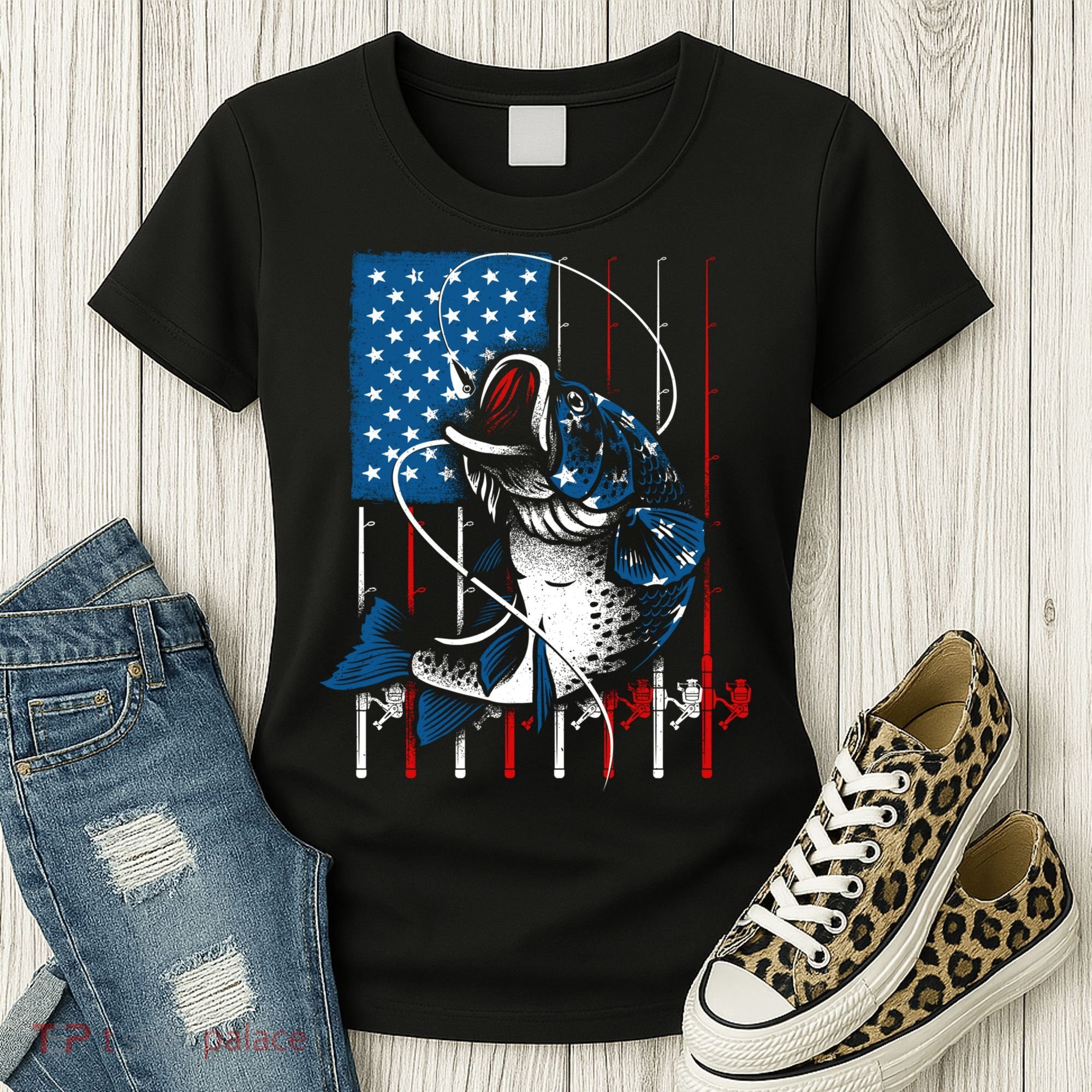 Cool Fishing American Flag Usa Fish Lover Women's T-Shirt