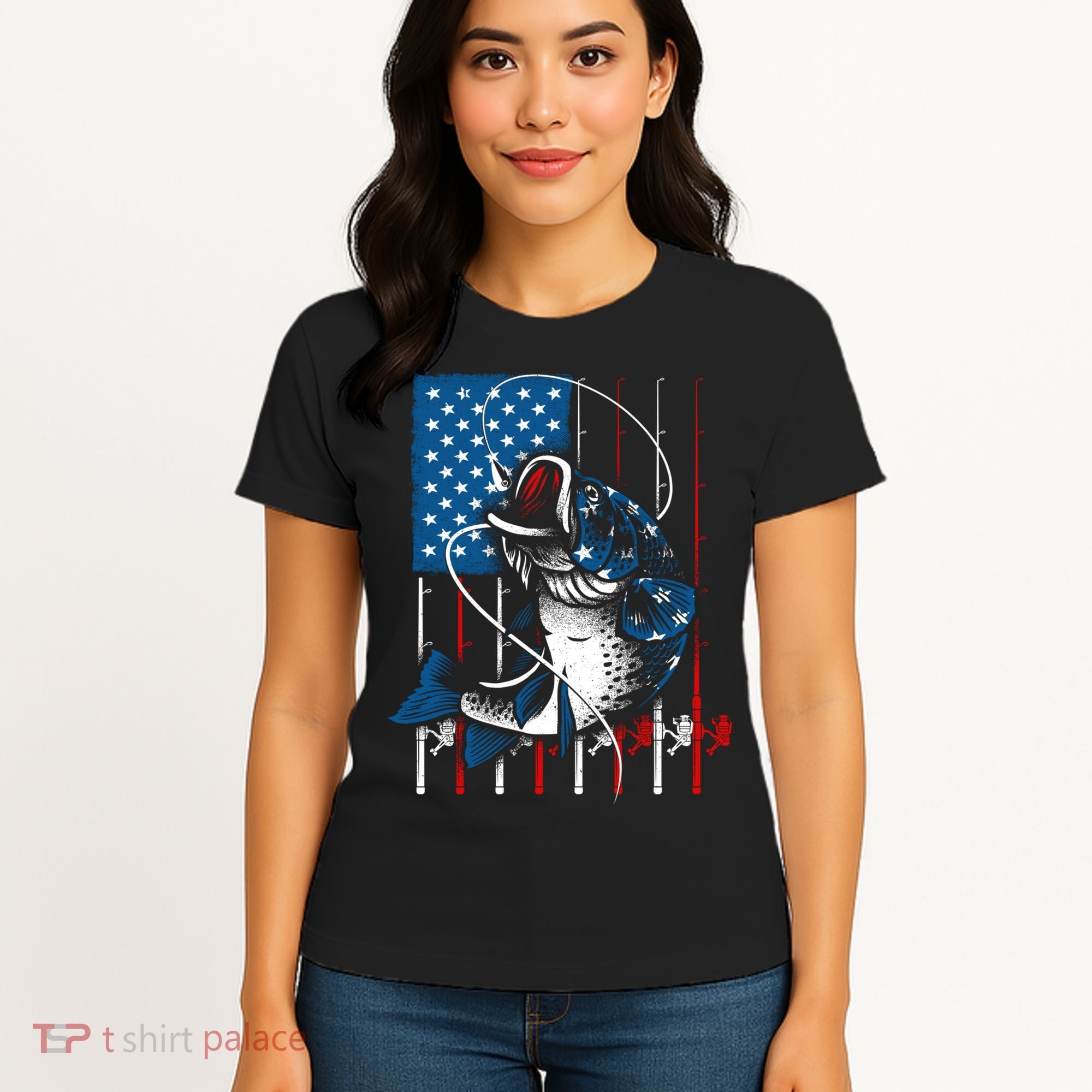 Cool Fishing American Flag Usa Fish Lover Women's T-Shirt
