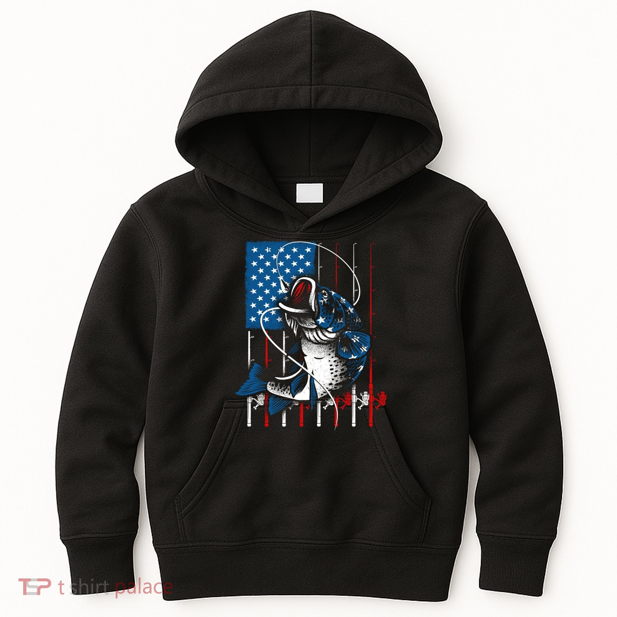 Cool Fishing American Flag Usa Fish Lover Kids Hoodie