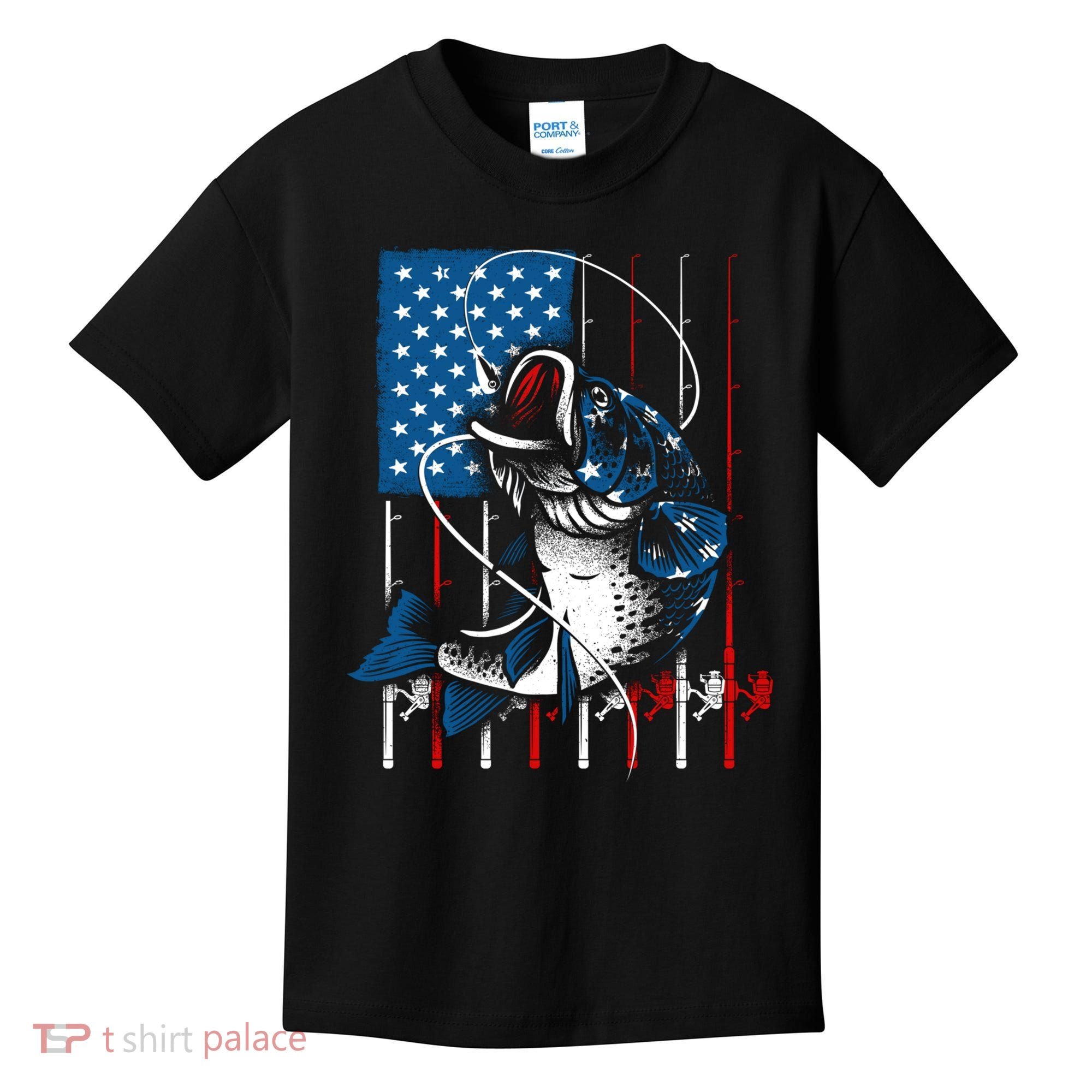 Cool Fishing American Flag Usa Fish Lover Kids T-Shirt