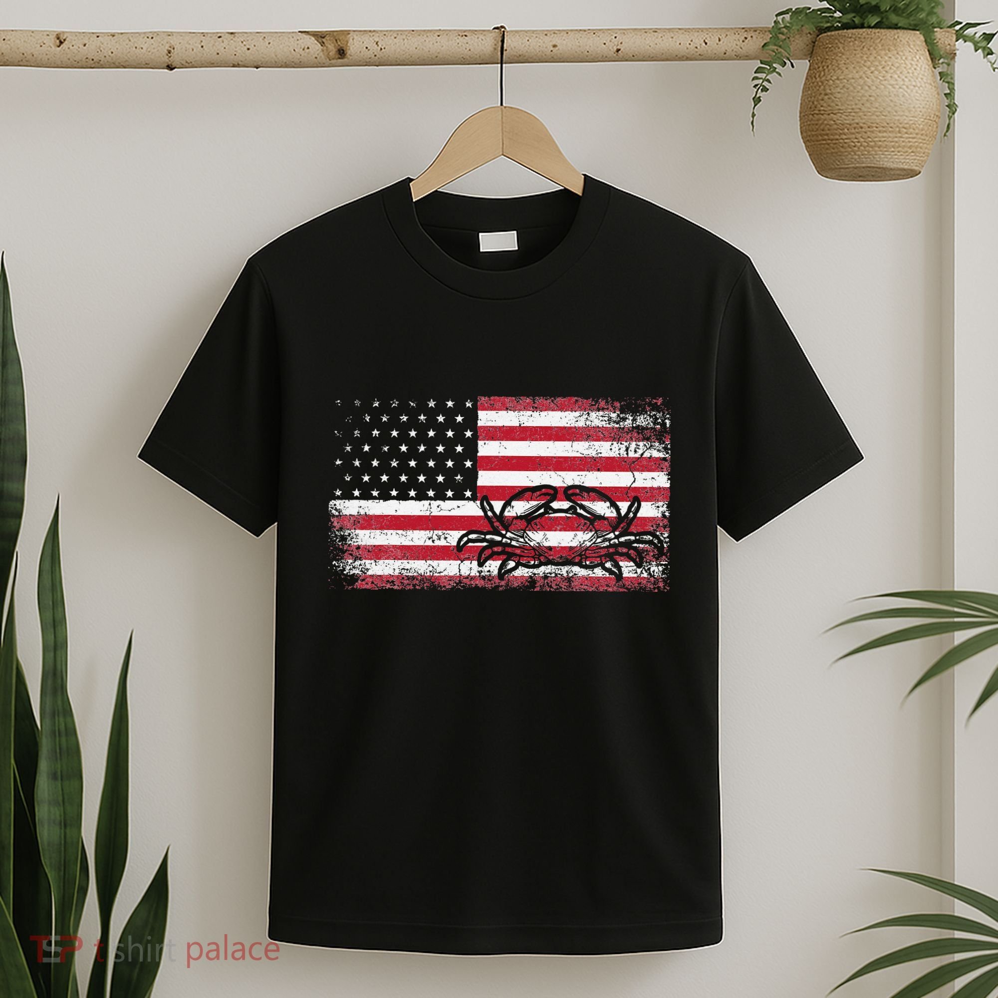 Crab Fisherman American Flag 4th of July Crabbing T-Shirt
