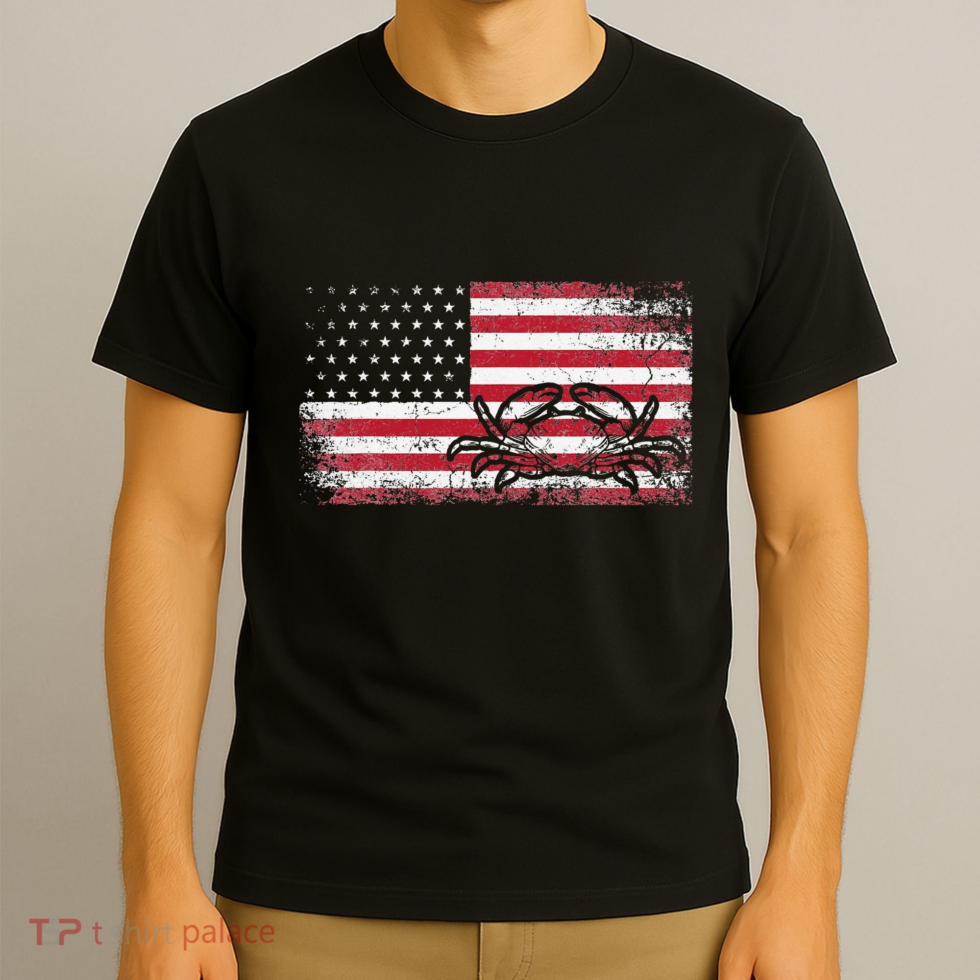 Crab Fisherman American Flag 4th of July Crabbing T-Shirt