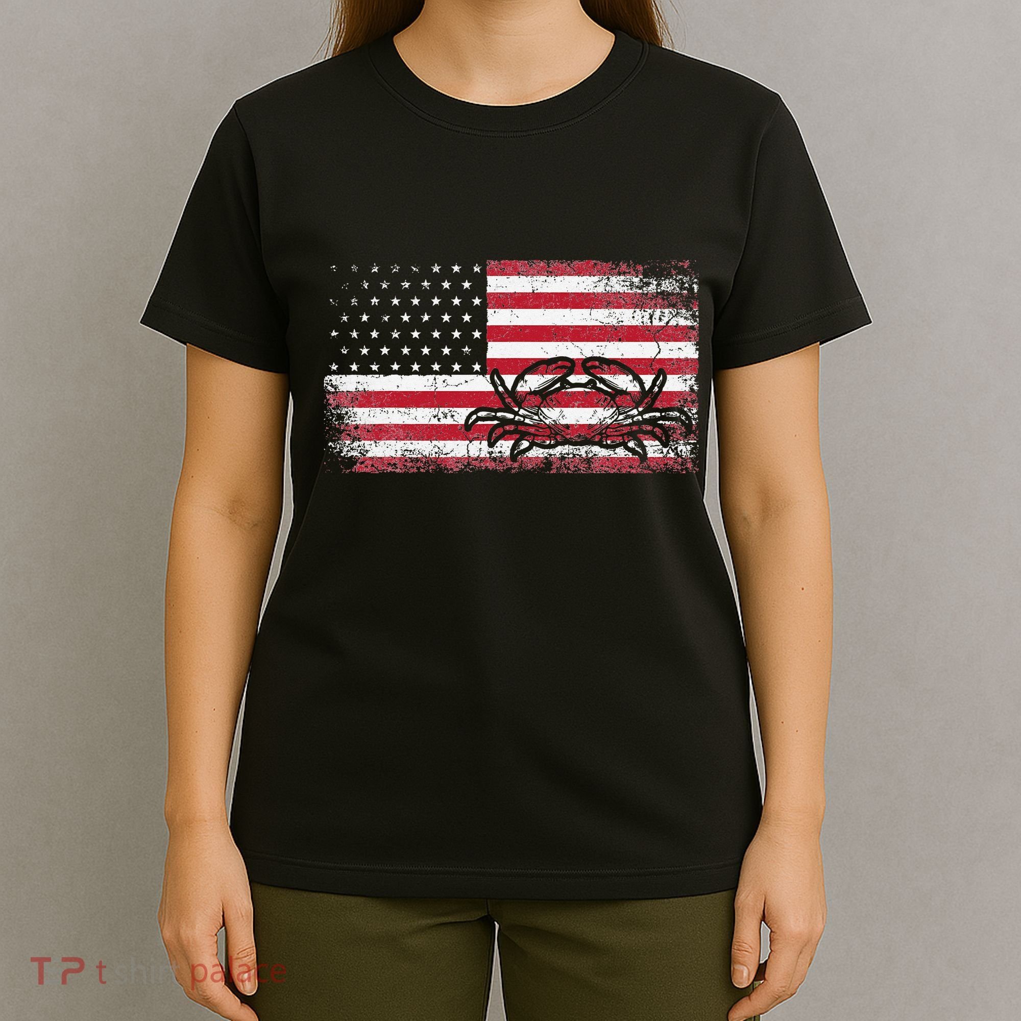 Crab Fisherman American Flag 4th of July Crabbing T-Shirt
