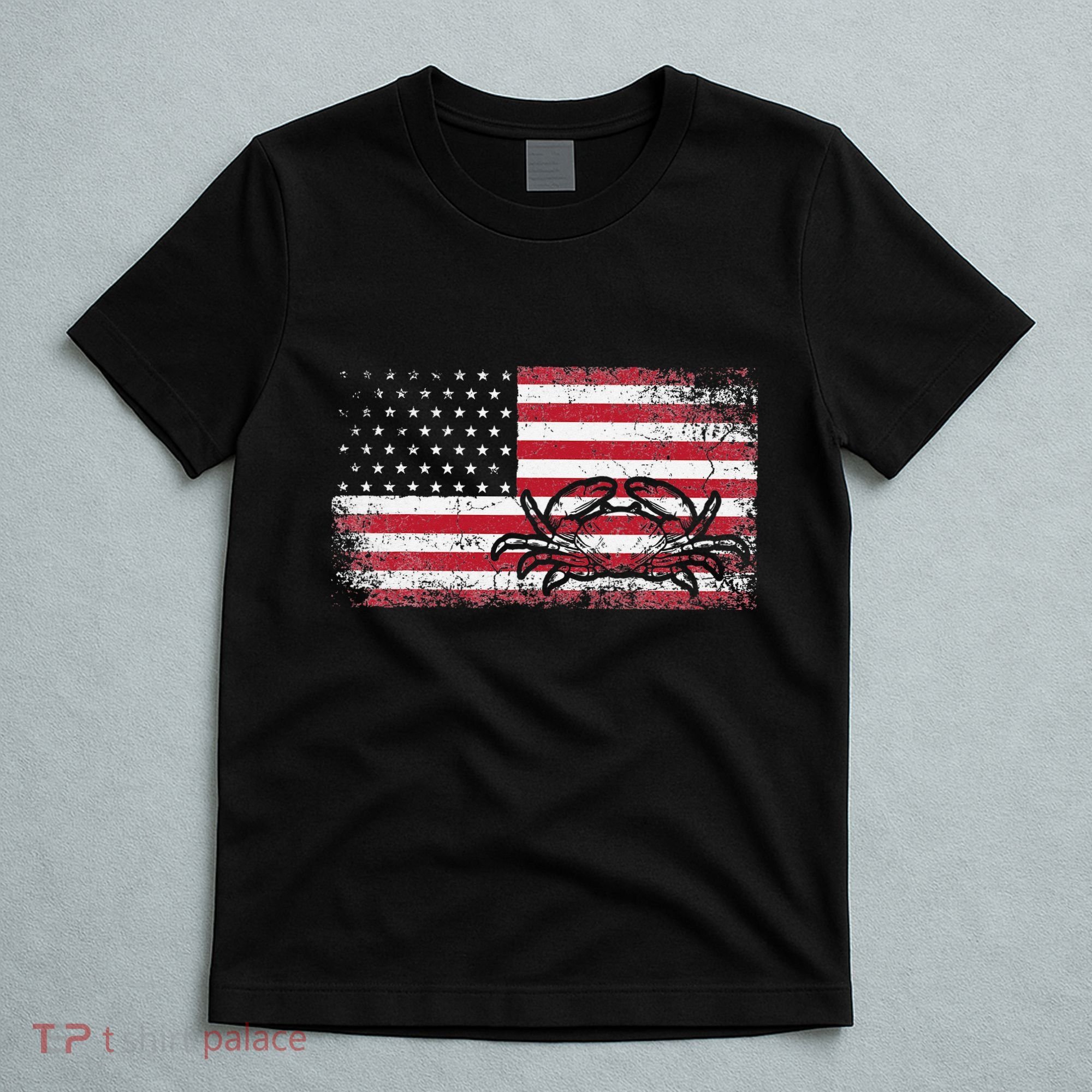 Crab Fisherman American Flag 4th of July Crabbing T-Shirt