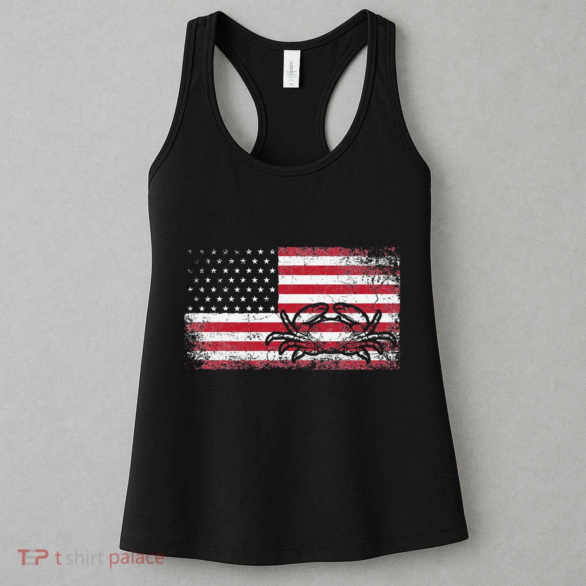 Crab Fisherman American Flag 4th of July Crabbing Women's Tank Top