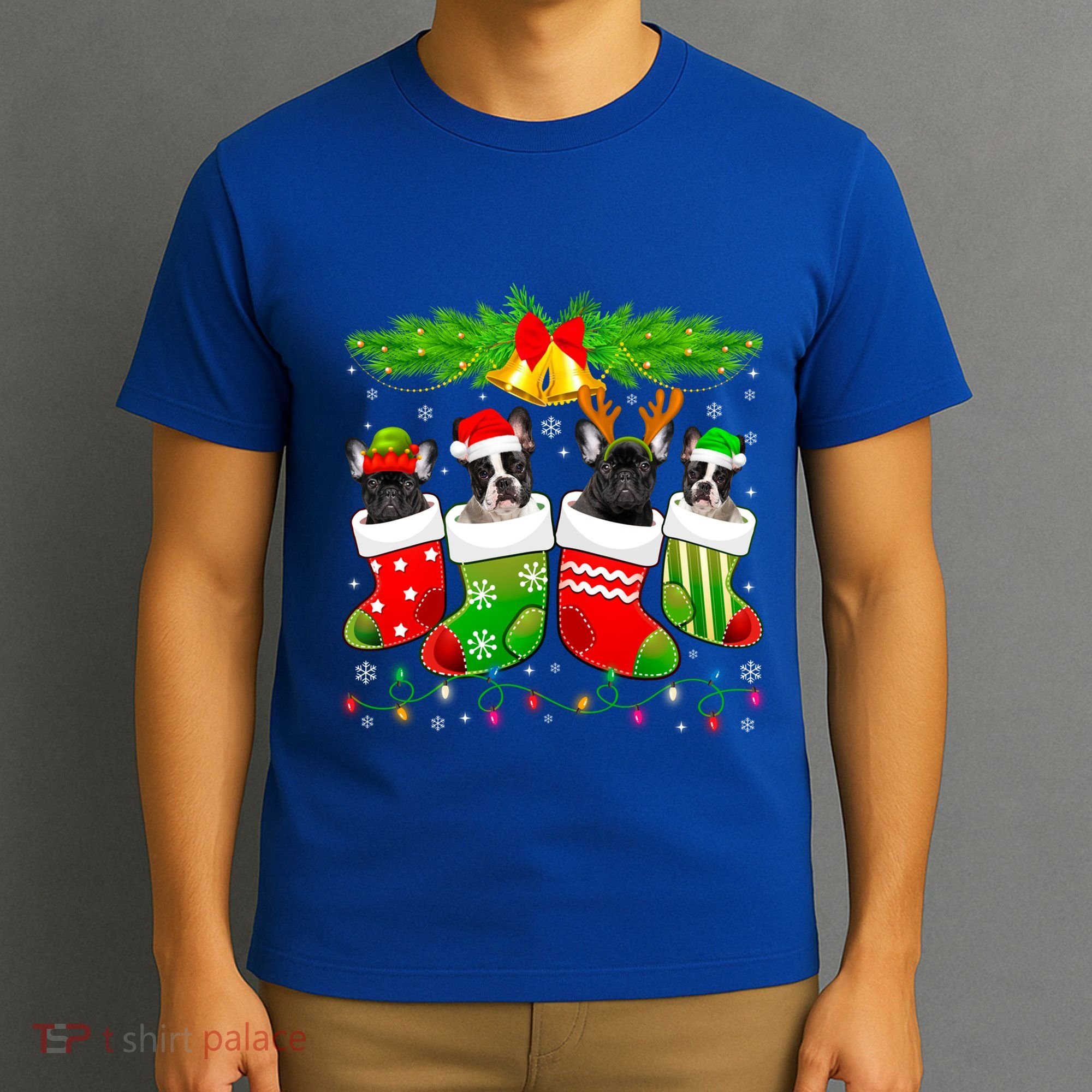 Cute French Bulldog Dog In Sock Christmas Santa Xmas Dog Cool Gift T-Shirt