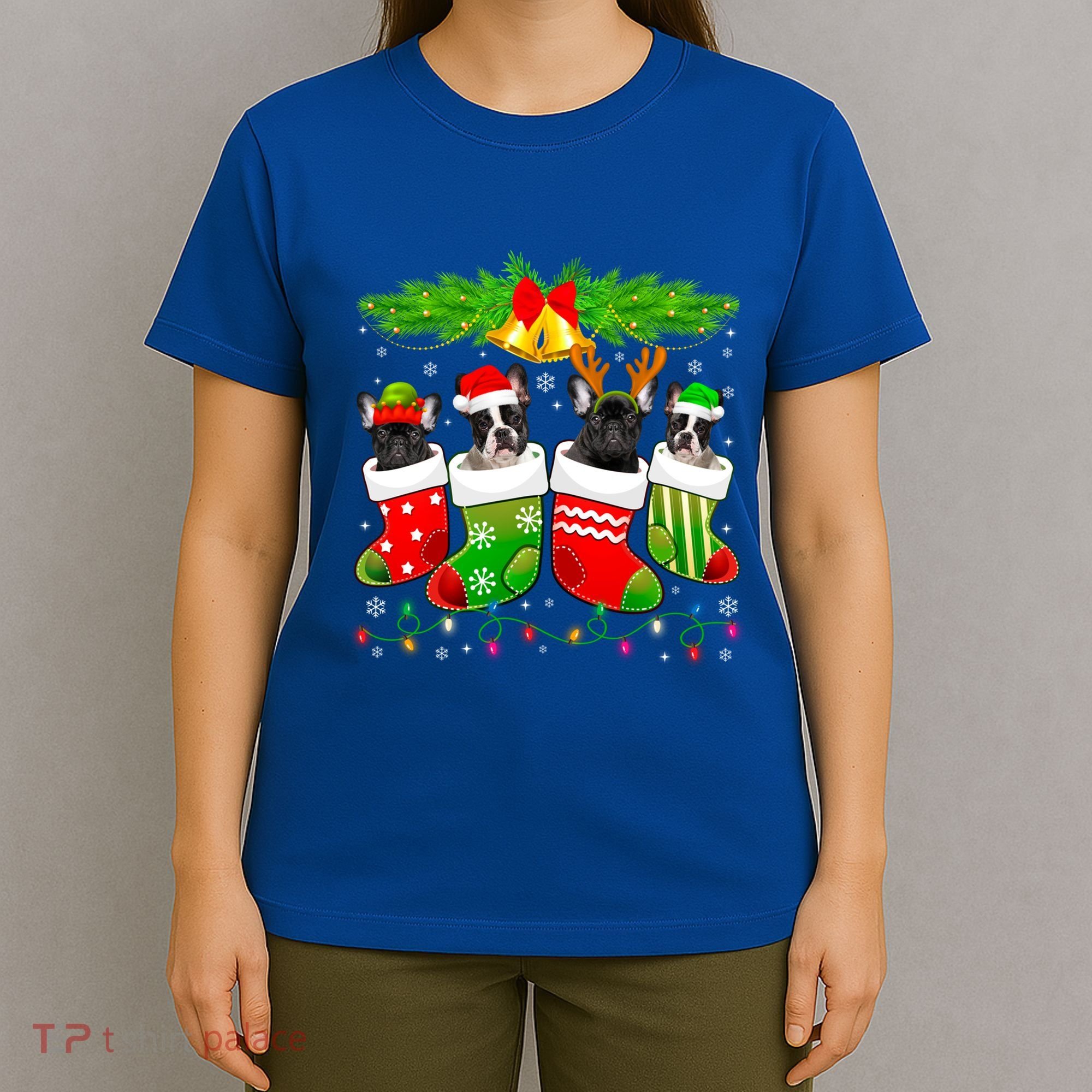 Cute French Bulldog Dog In Sock Christmas Santa Xmas Dog Cool Gift T-Shirt
