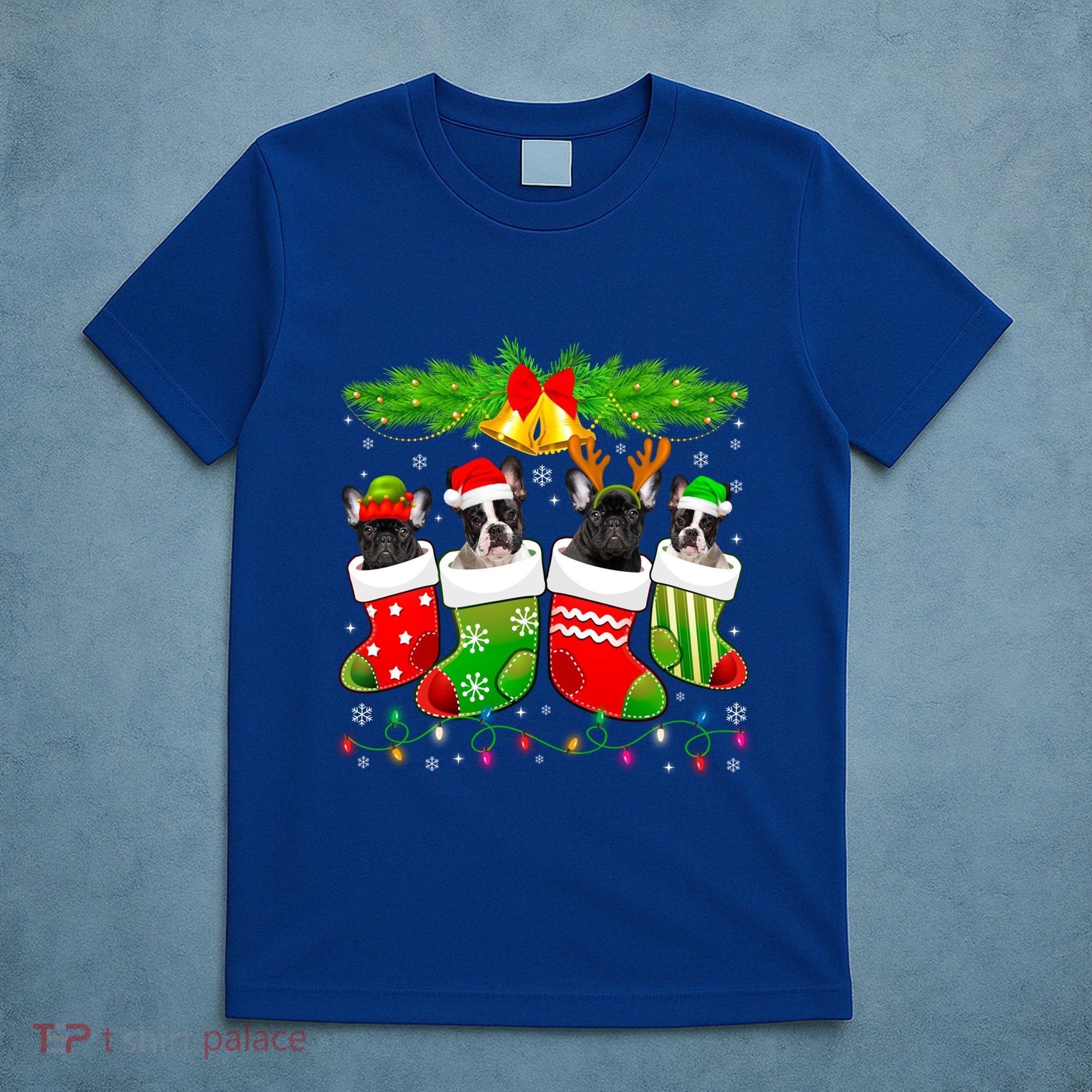 Cute French Bulldog Dog In Sock Christmas Santa Xmas Dog Cool Gift T-Shirt