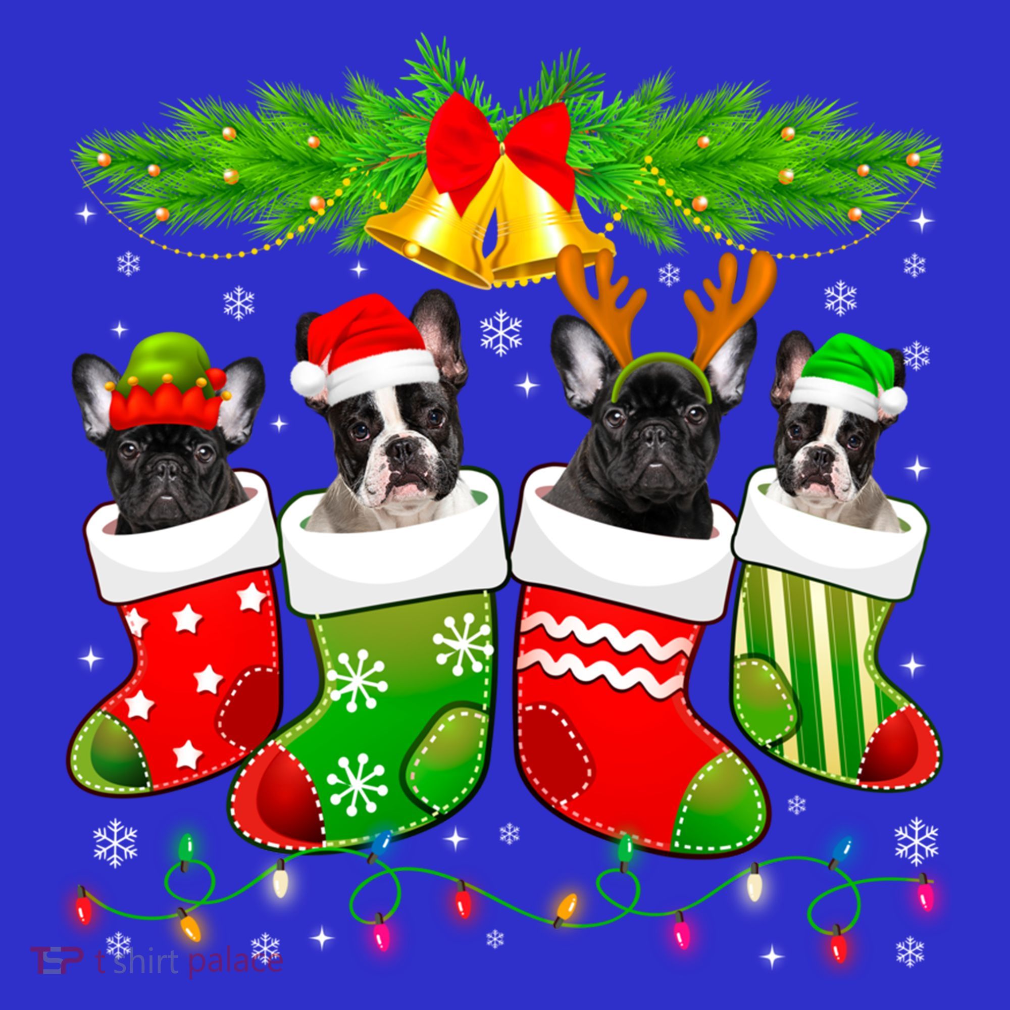 Cute French Bulldog Dog In Sock Christmas Santa Xmas Dog Cool Gift T-Shirt
