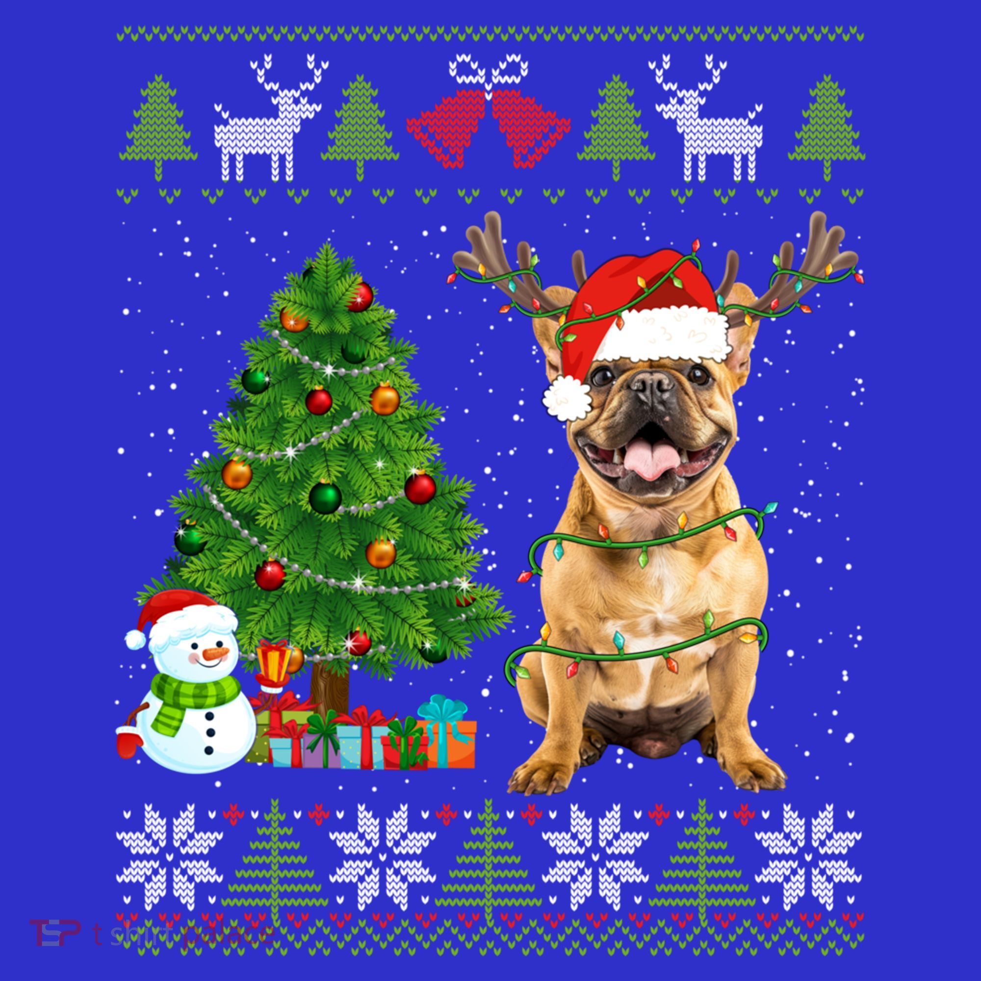 Cute French Bulldog Dog Santa Hat Ugly Xmas Lights Gift T-Shirt