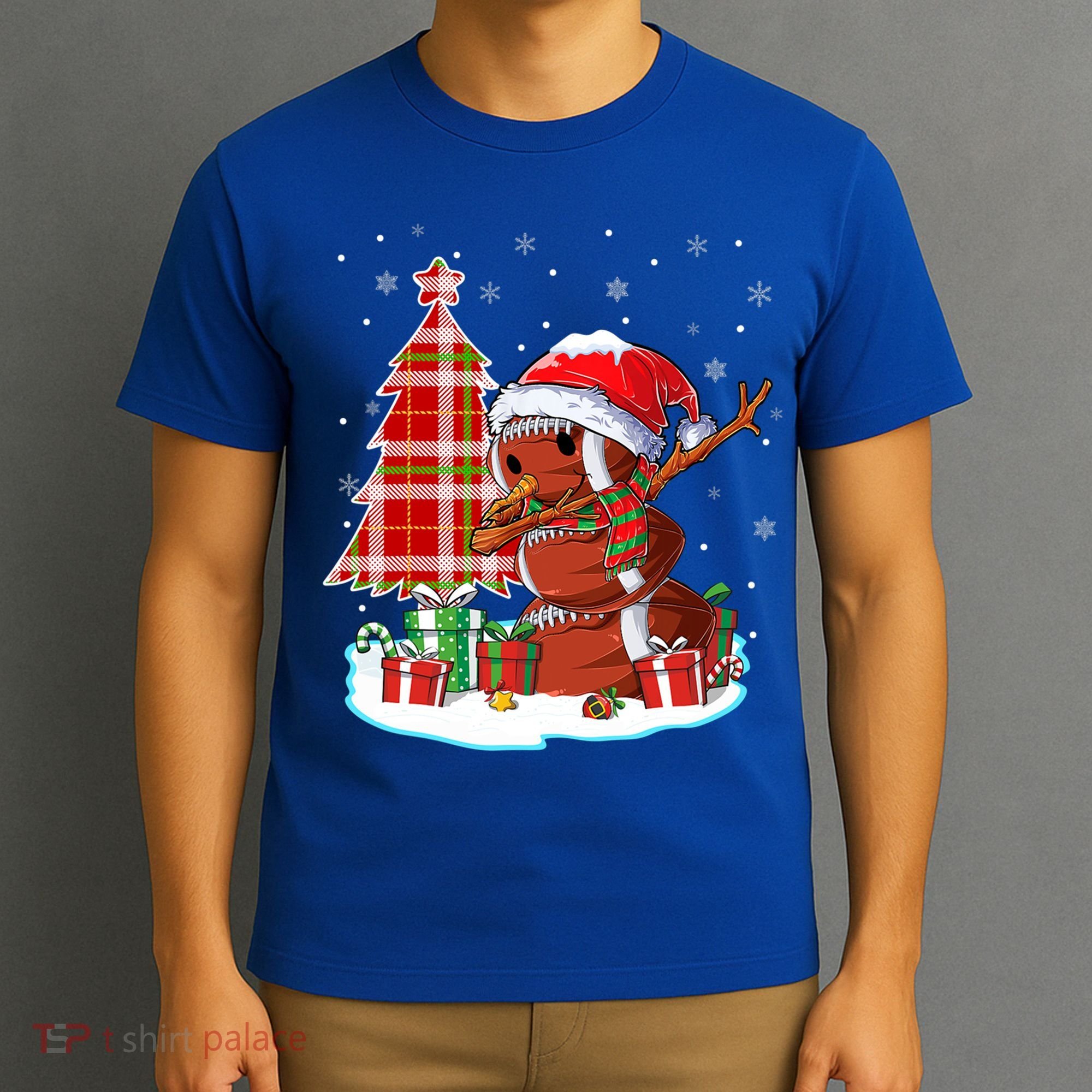 Christmas Football Ball Snow Dabbing Santa Hat Xmas Tree Great Gift T-Shirt